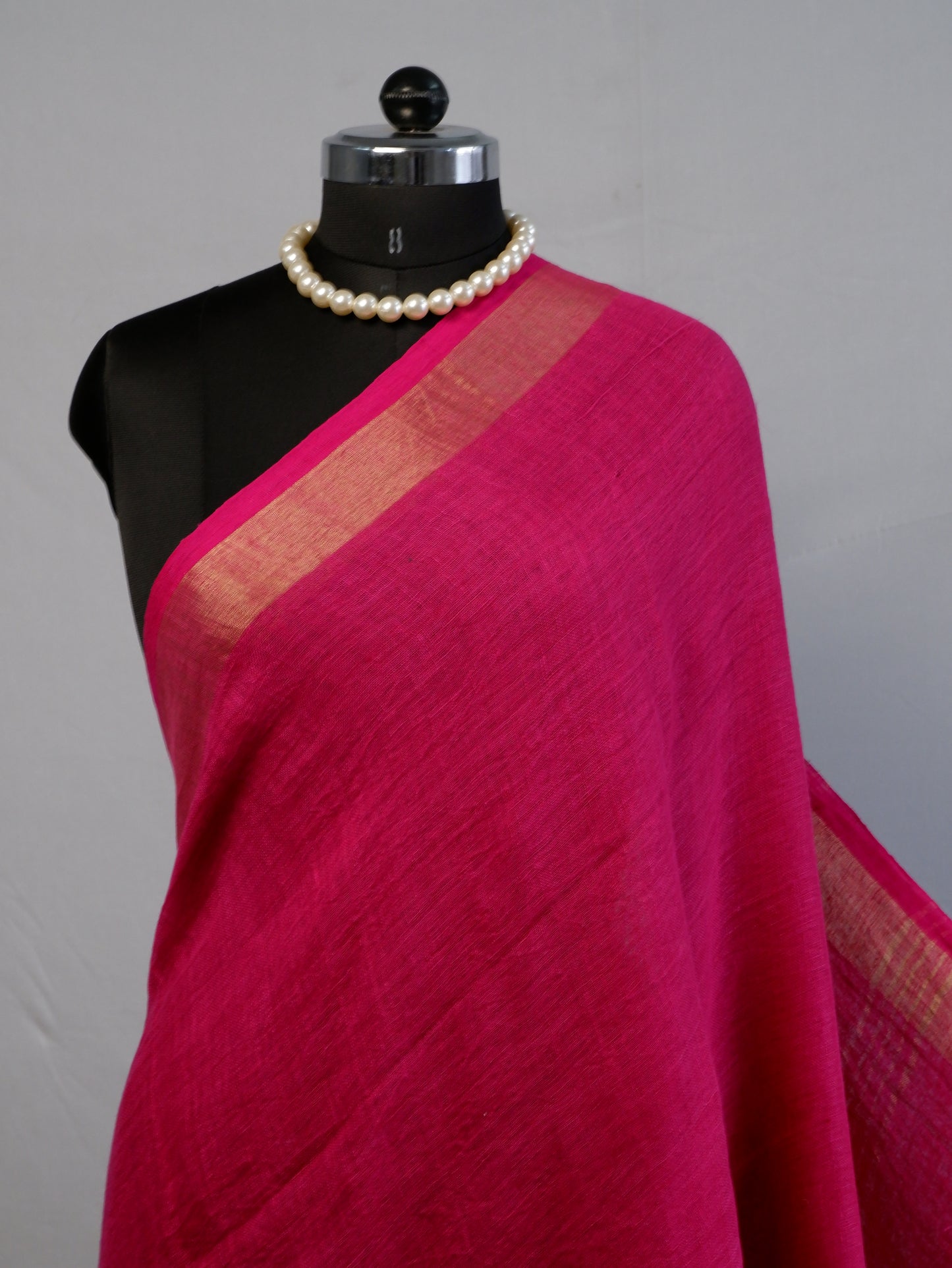 Pure Jayshree Linen Saree | Plain | Rani Pink