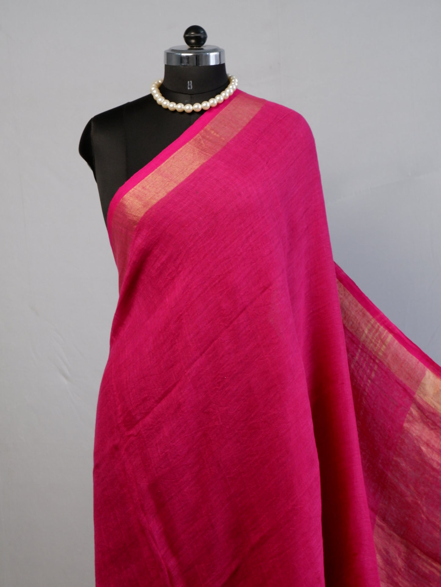 Pure Jayshree Linen Saree | Plain | Rani Pink