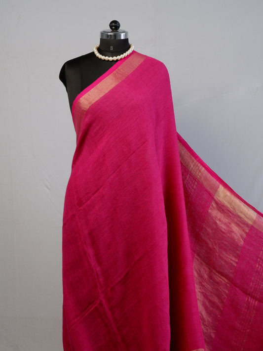 Pure Jayshree Linen Saree | Plain | Rani Pink