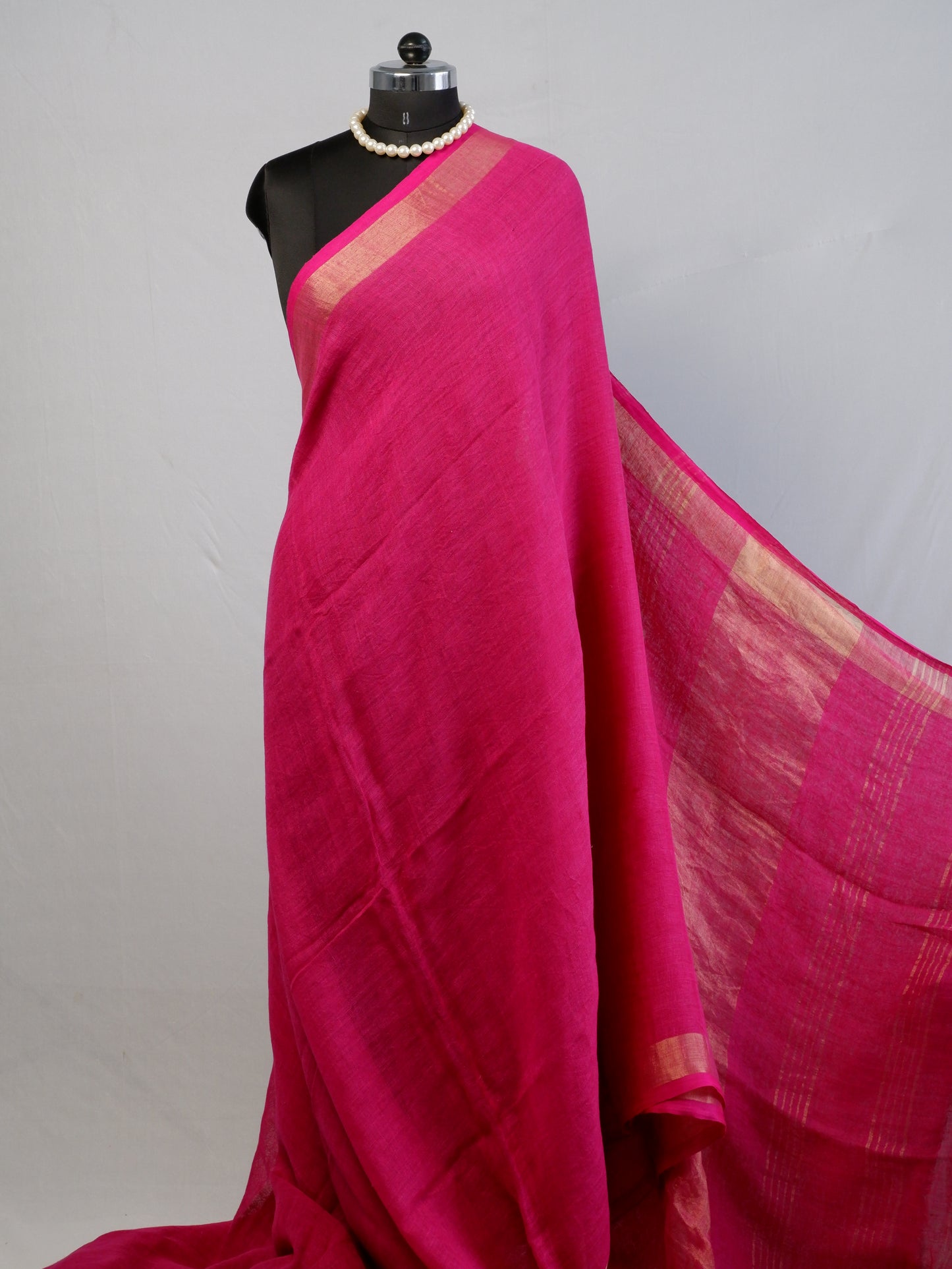 Pure Jayshree Linen Saree | Plain | Rani Pink