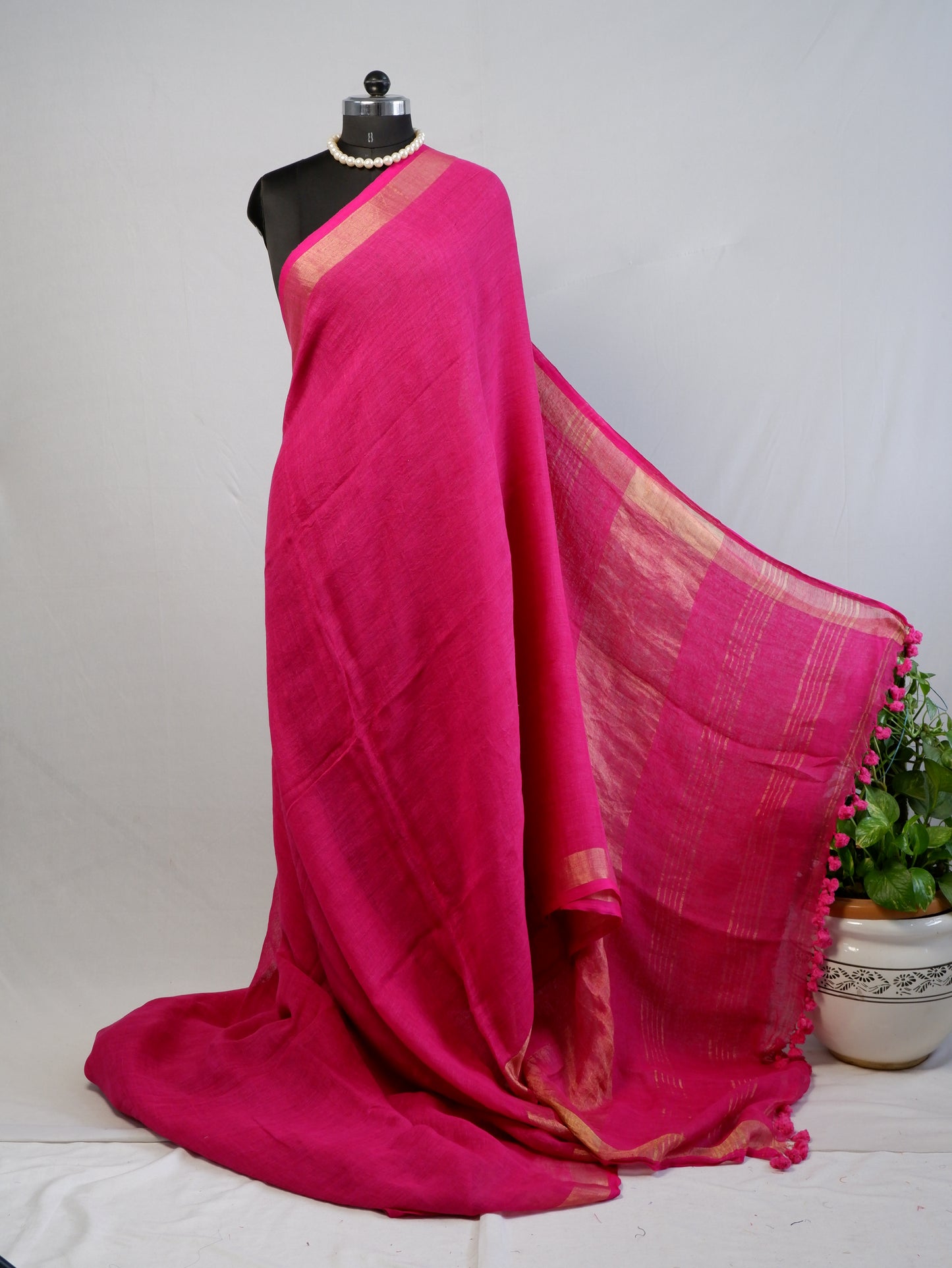 Pure Jayshree Linen Saree | Plain | Rani Pink