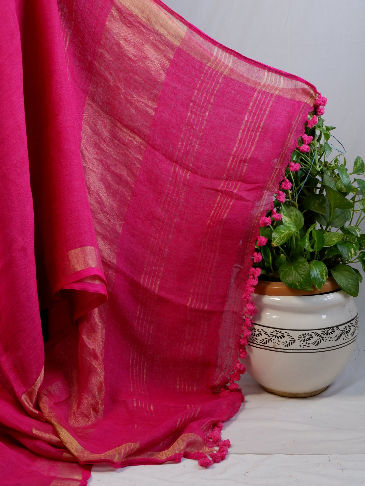 Pure Jayshree Linen Saree | Plain | Rani Pink