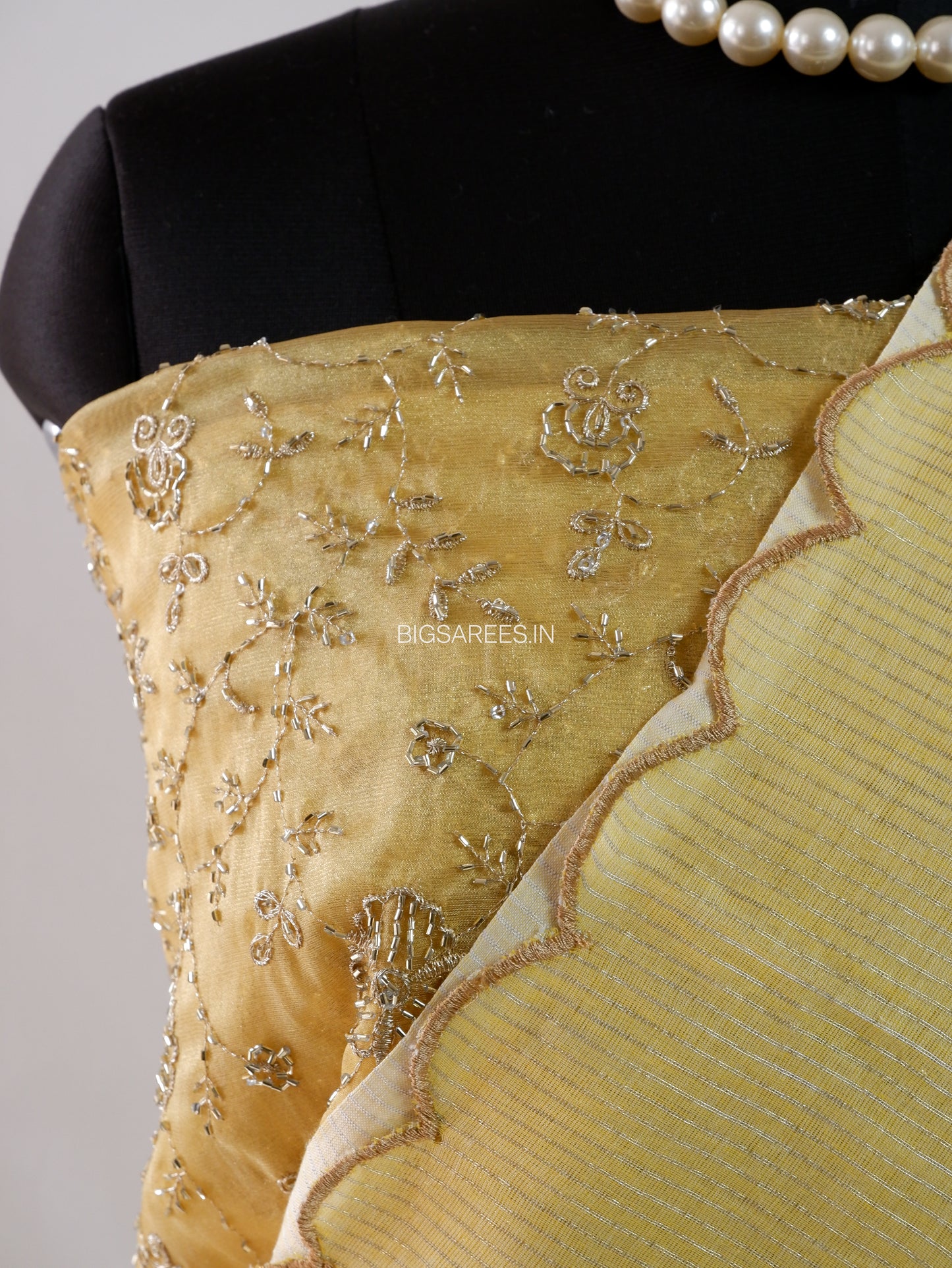 Mul Cotton Saree With Blouse | Gold Stripes | Yellow