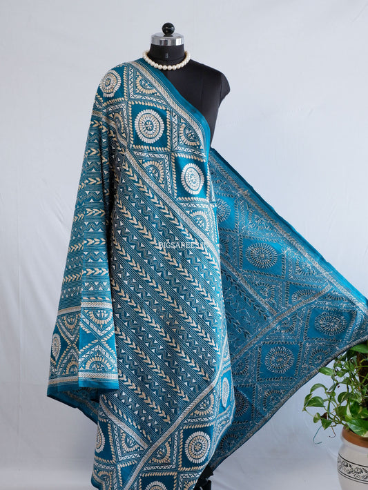 Kantha Hand-Embroidered Dupatta | Pure Bangalore Silk | Silk Marked | Rama Green