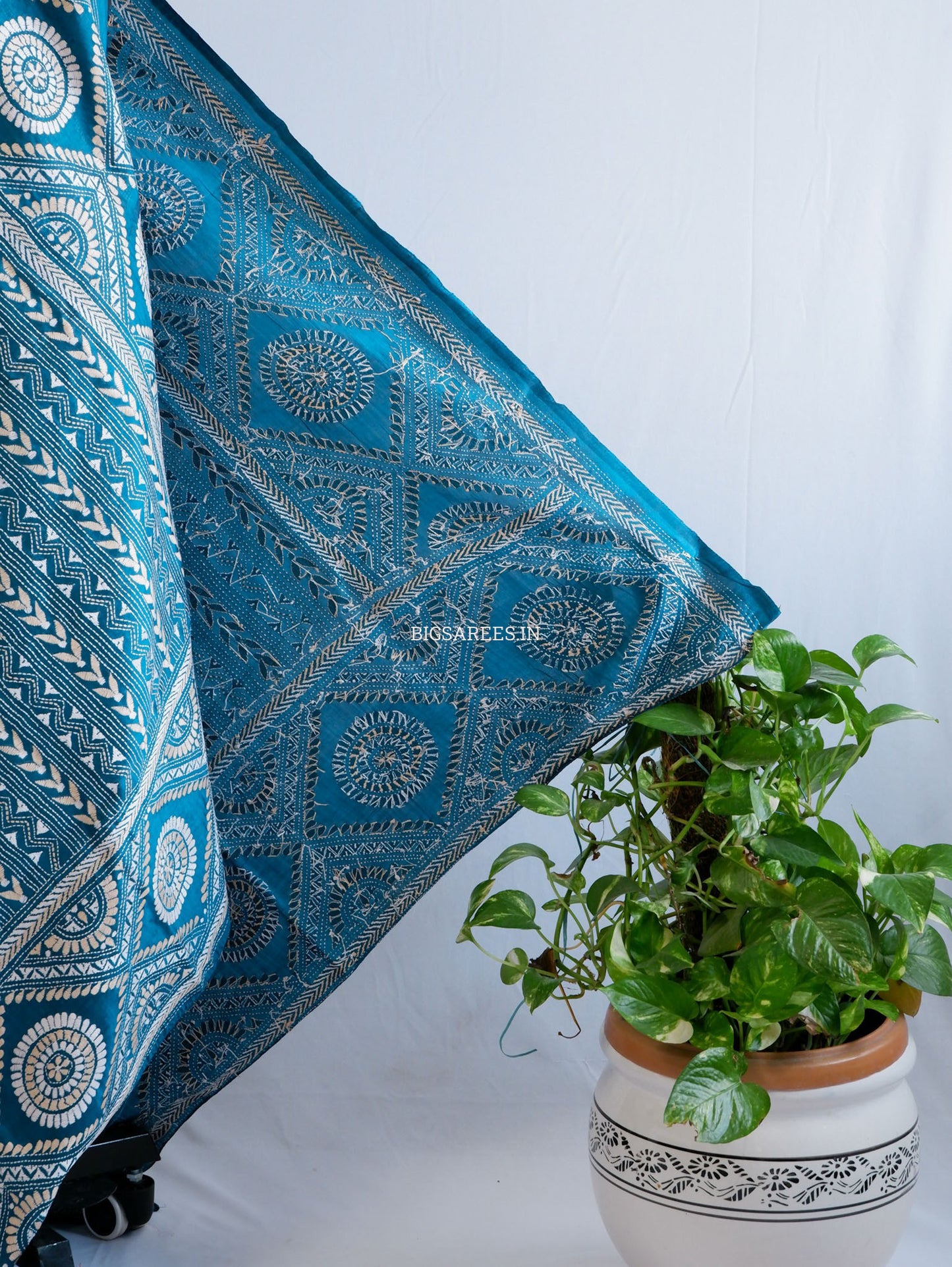 Kantha Hand-Embroidered Dupatta | Pure Bangalore Silk | Silk Marked | Rama Green