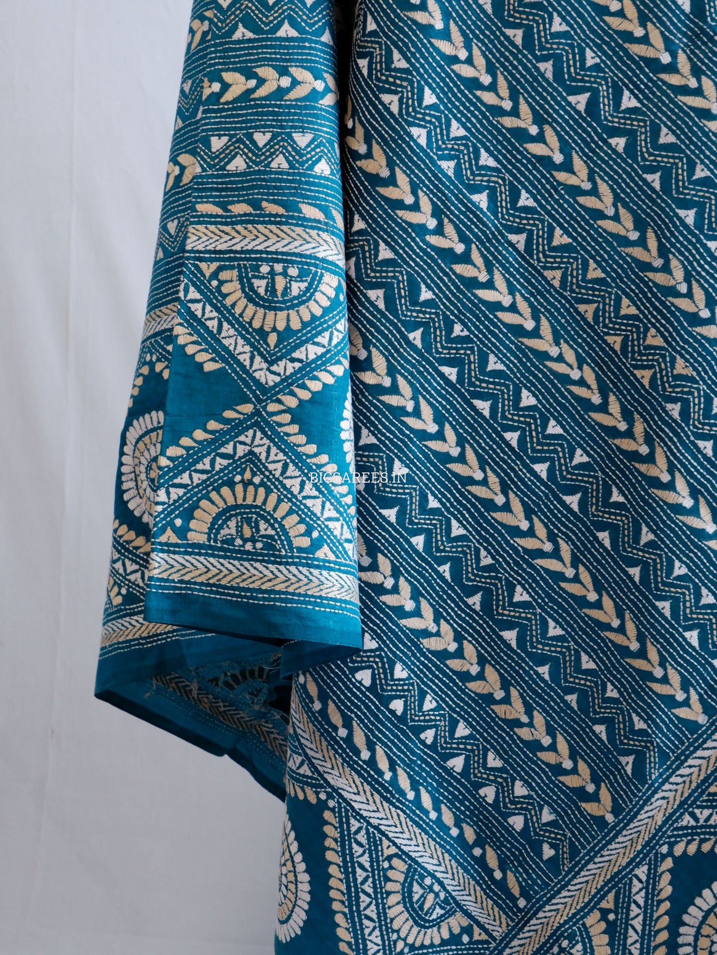 Kantha Hand-Embroidered Dupatta | Pure Bangalore Silk | Silk Marked | Rama Green