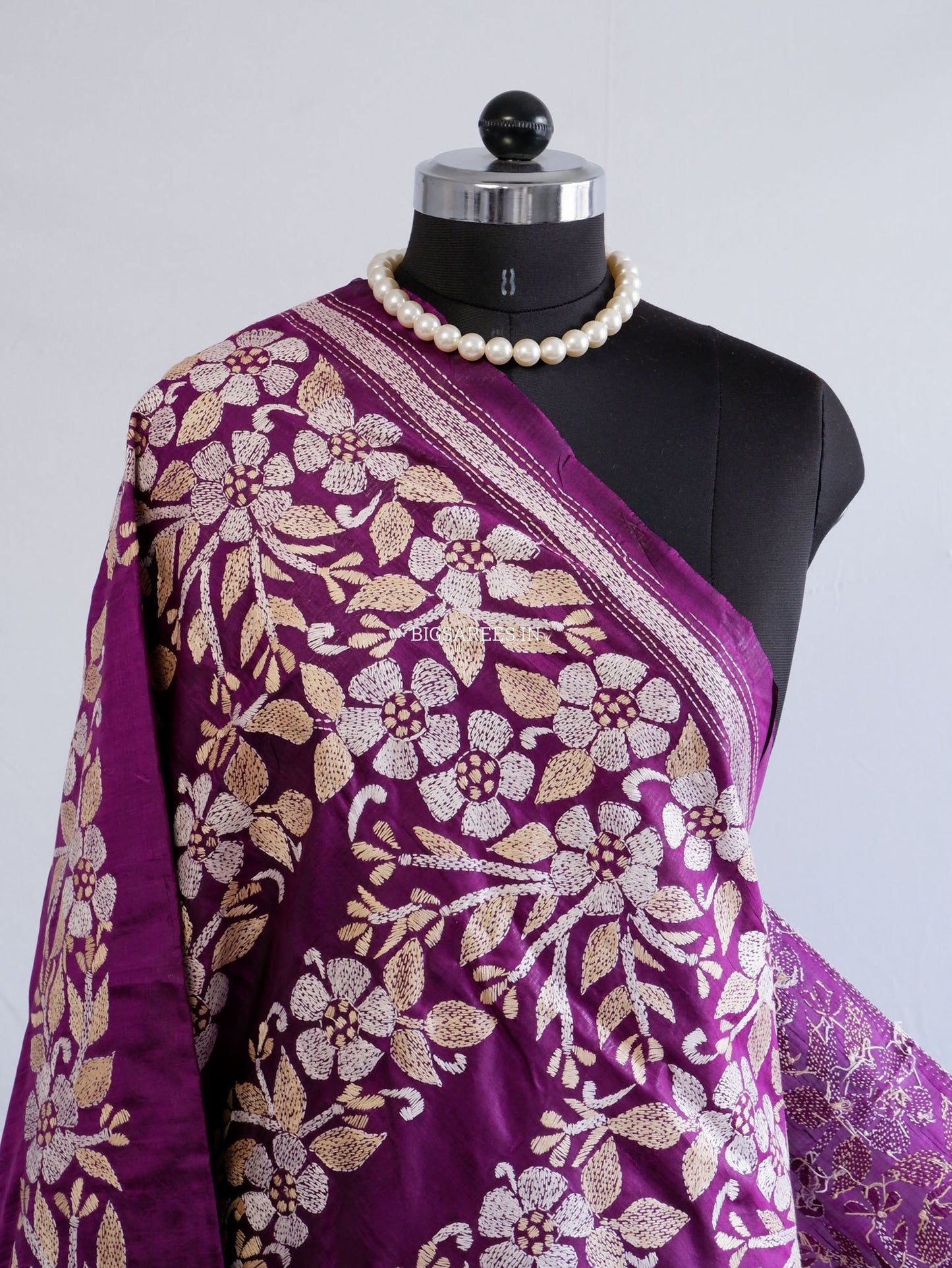 Kantha Hand-Embroidered Dupatta | Pure Bangalore Silk | Silk Marked | Purple