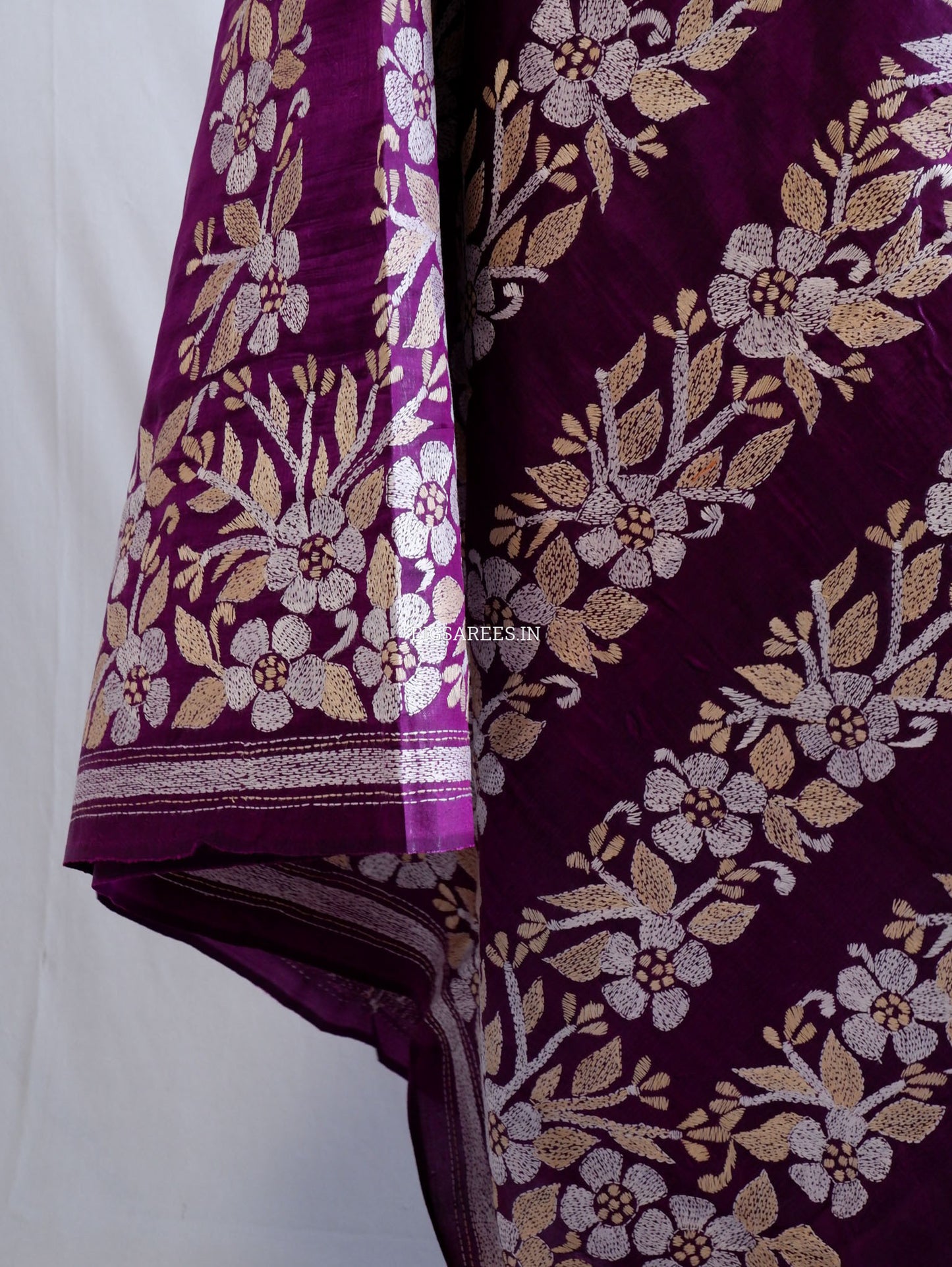 Kantha Hand-Embroidered Dupatta | Pure Bangalore Silk | Silk Marked | Purple