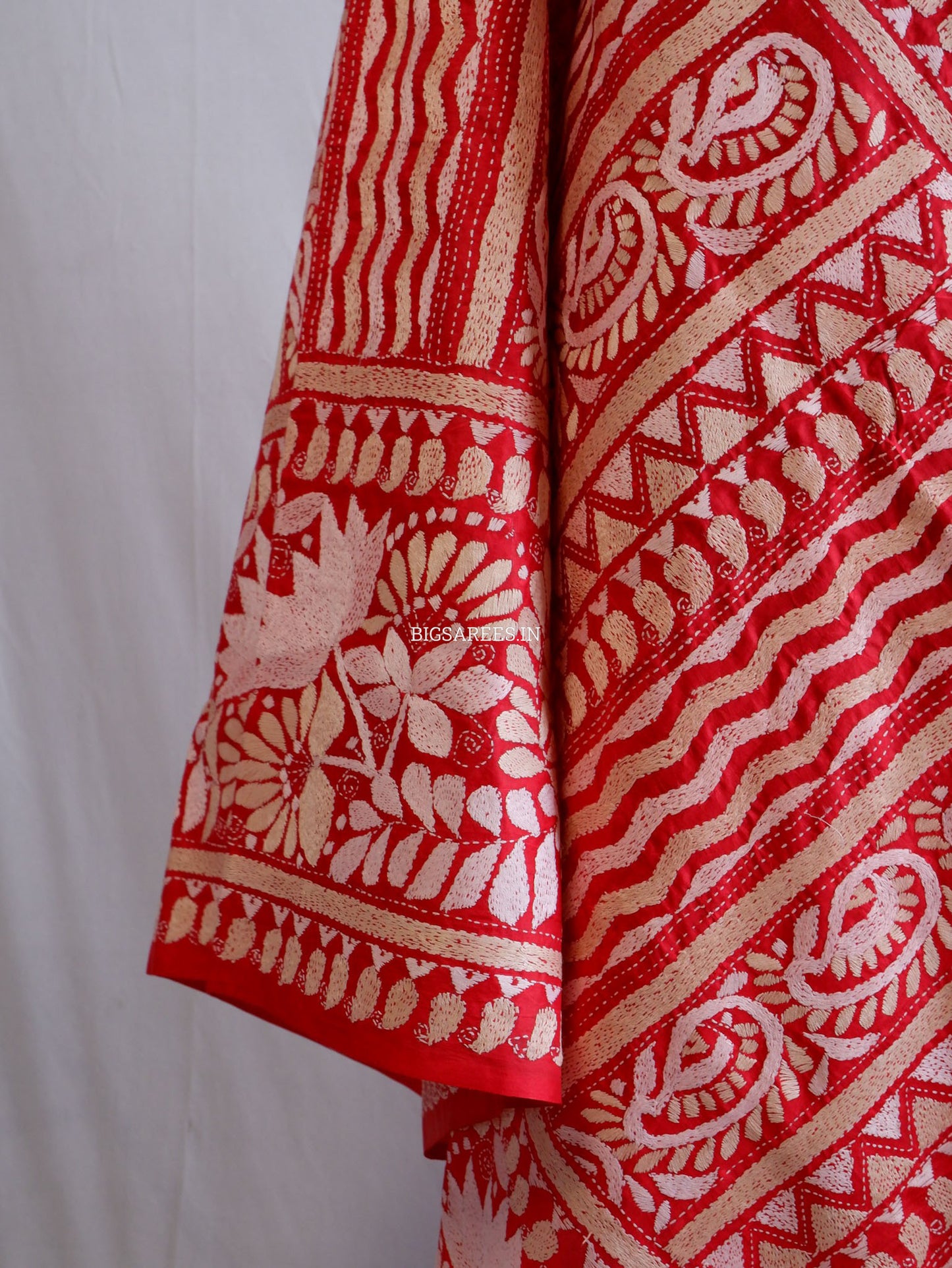 Kantha Hand-Embroidered Dupatta | Pure Bangalore Silk | Silk Marked | red