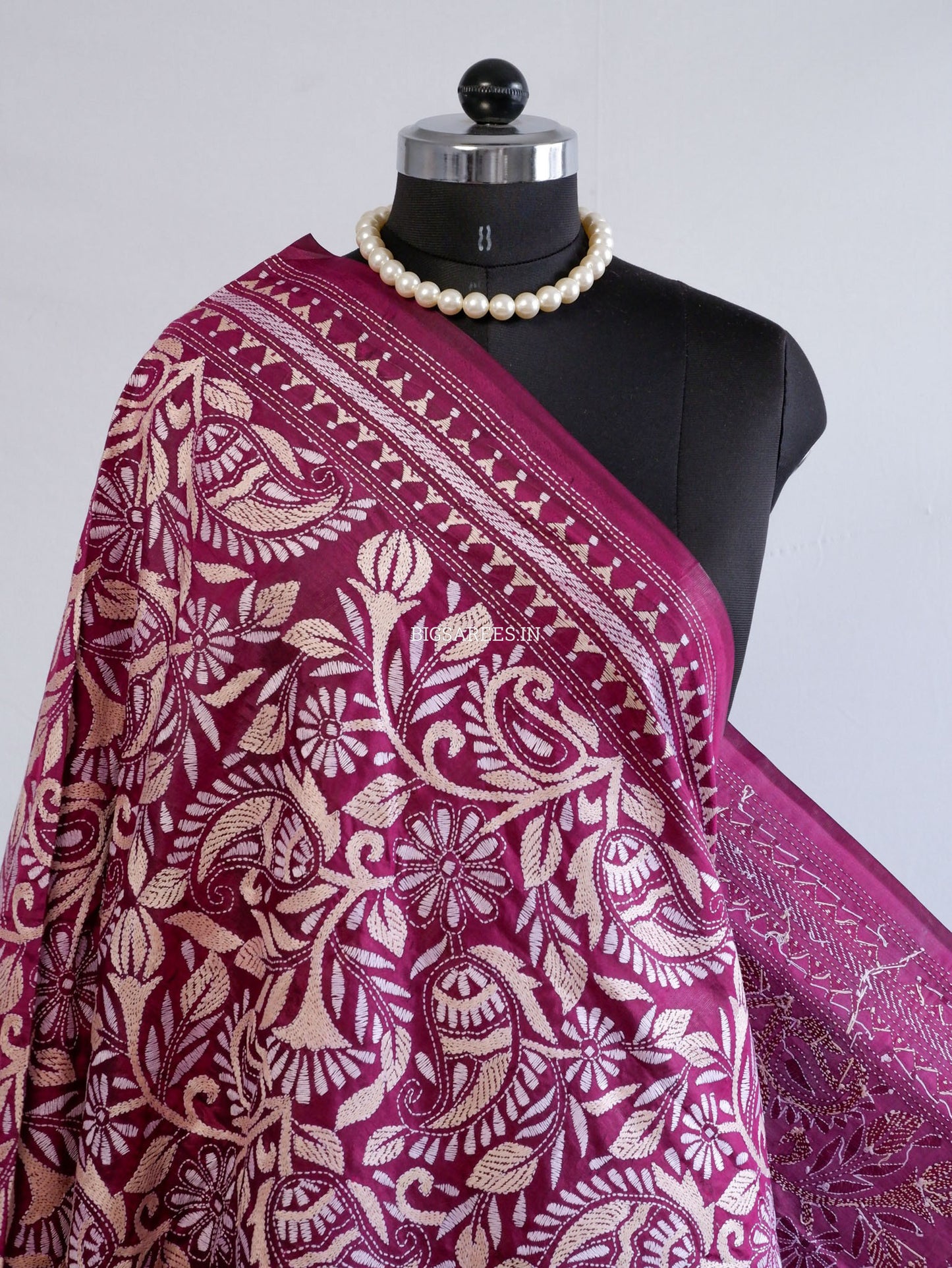 Kantha Hand-Embroidered Dupatta | Pure Bangalore Silk | Silk Marked | Purple