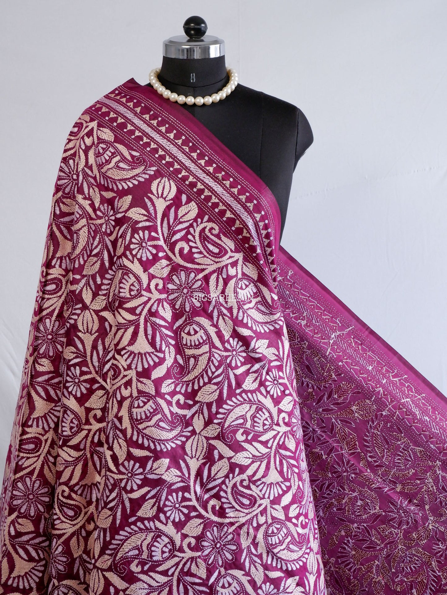 Kantha Hand-Embroidered Dupatta | Pure Bangalore Silk | Silk Marked | Purple