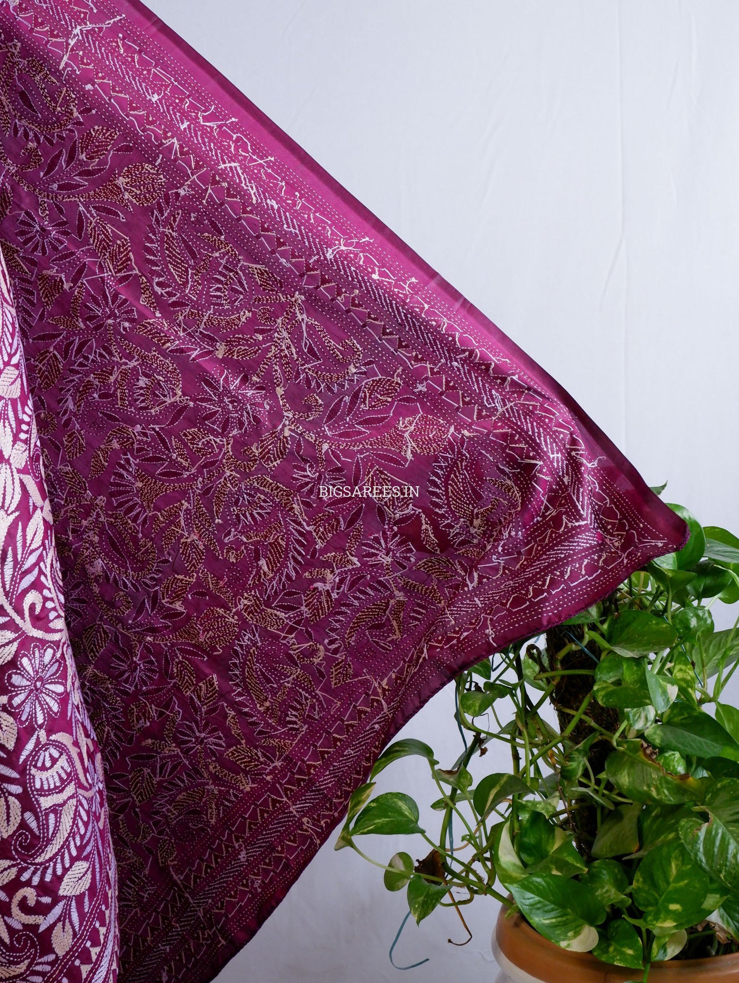 Kantha Hand-Embroidered Dupatta | Pure Bangalore Silk | Silk Marked | Purple