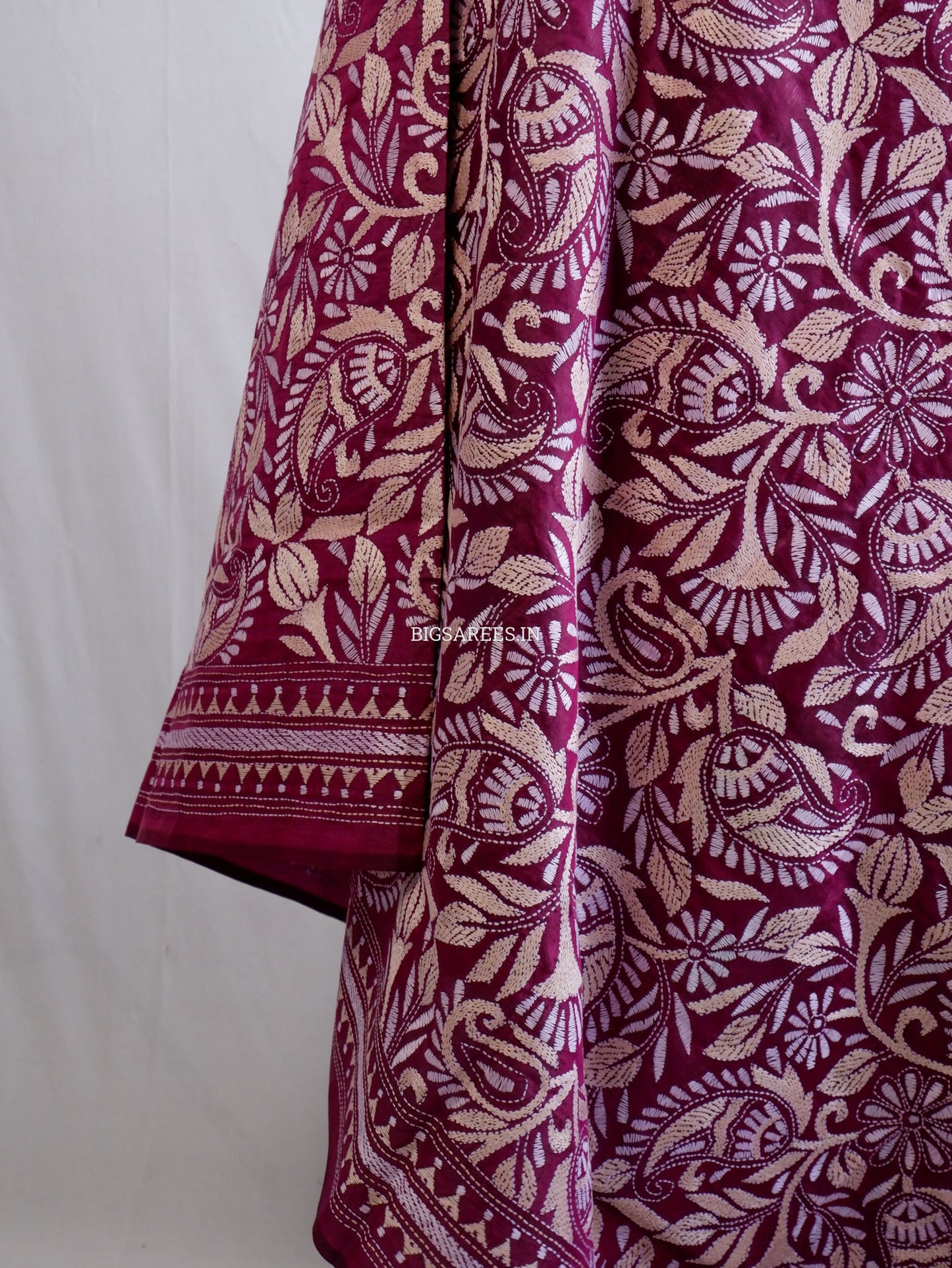 Kantha Hand-Embroidered Dupatta | Pure Bangalore Silk | Silk Marked | Purple