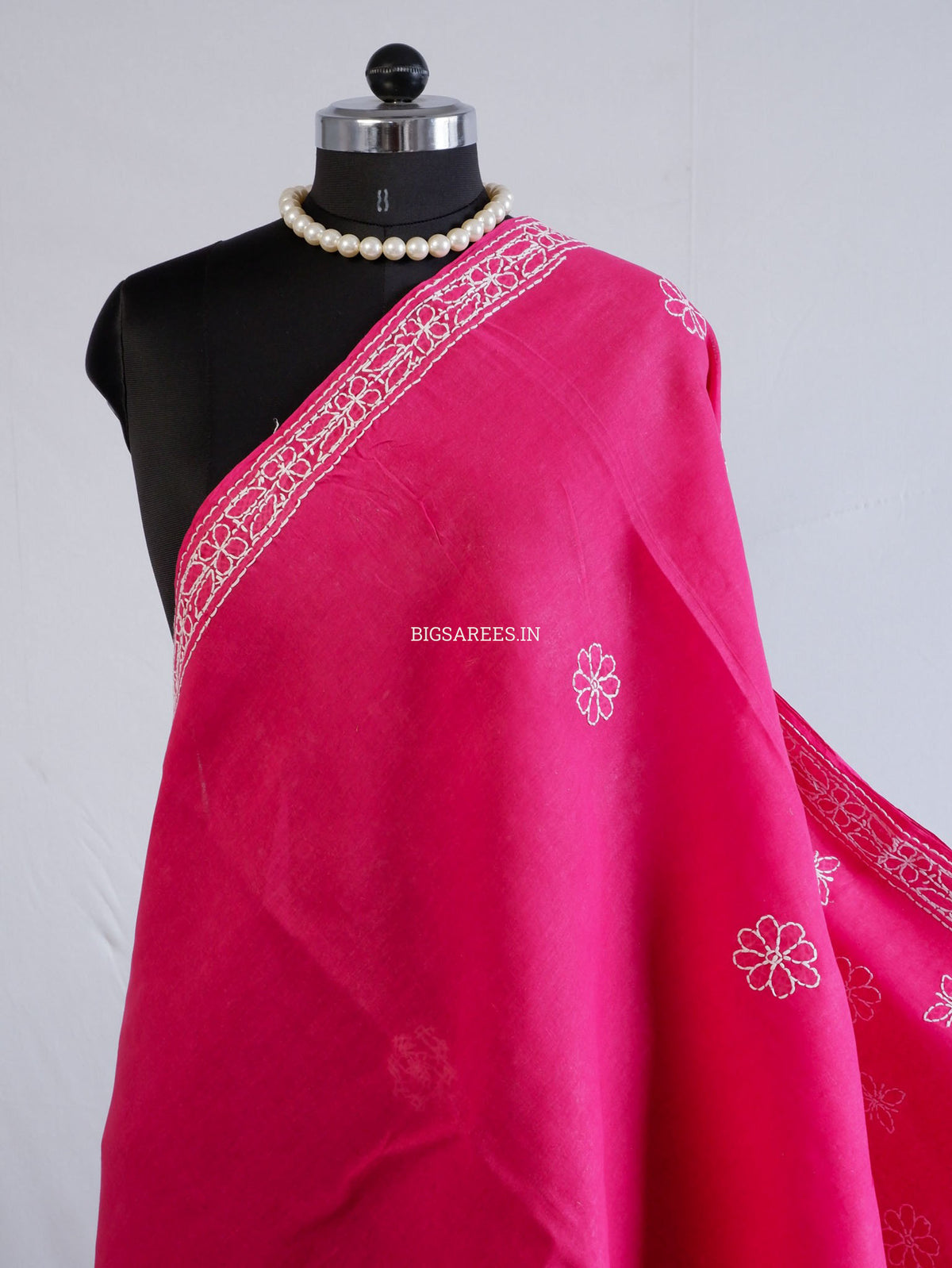 Chikankari Hand-Embroidered Saree | Heavy Work | Cotton | Onion Pink