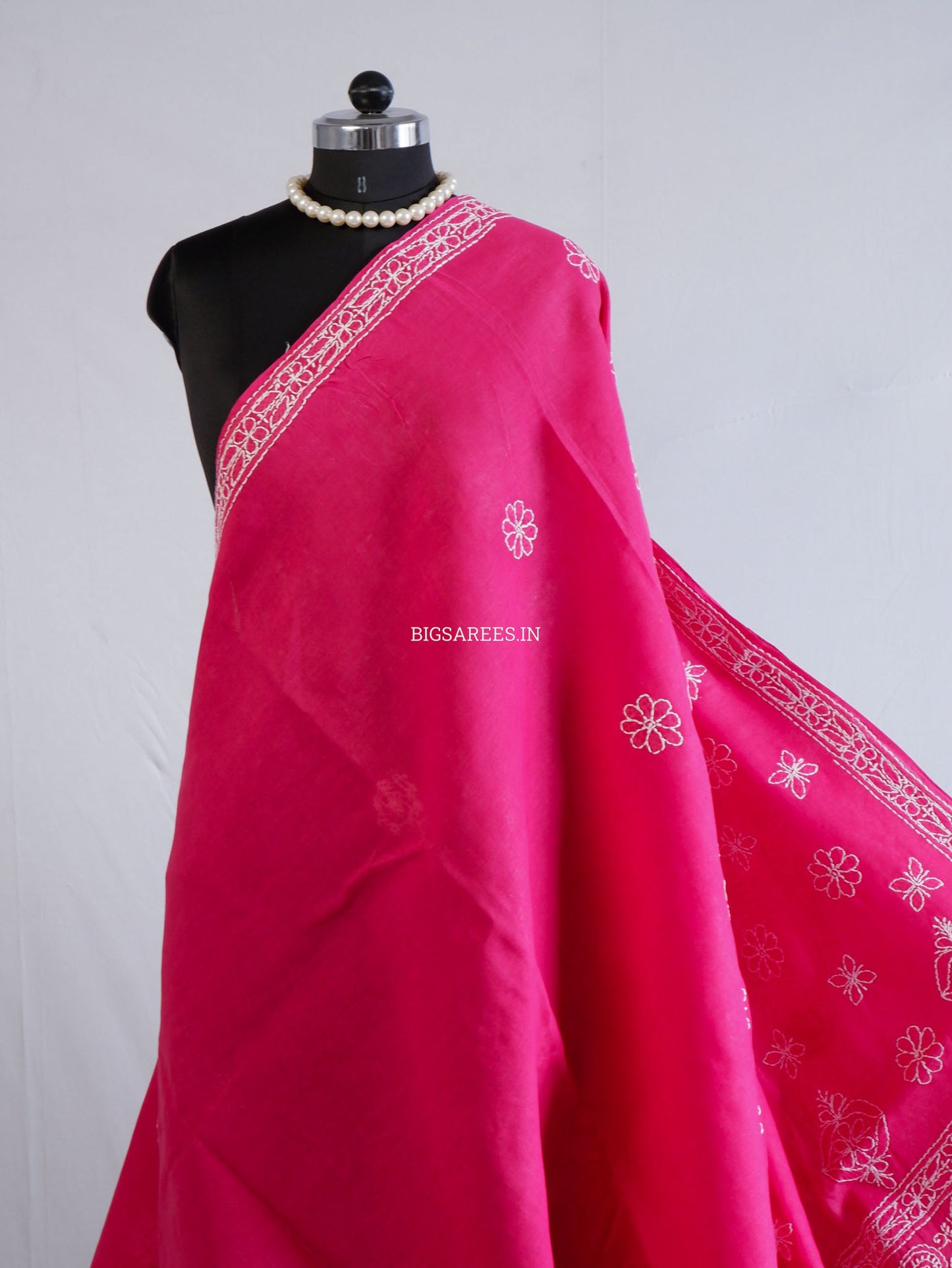 Chikankari Hand-Embroidered Saree | Heavy Work | Cotton | Onion Pink