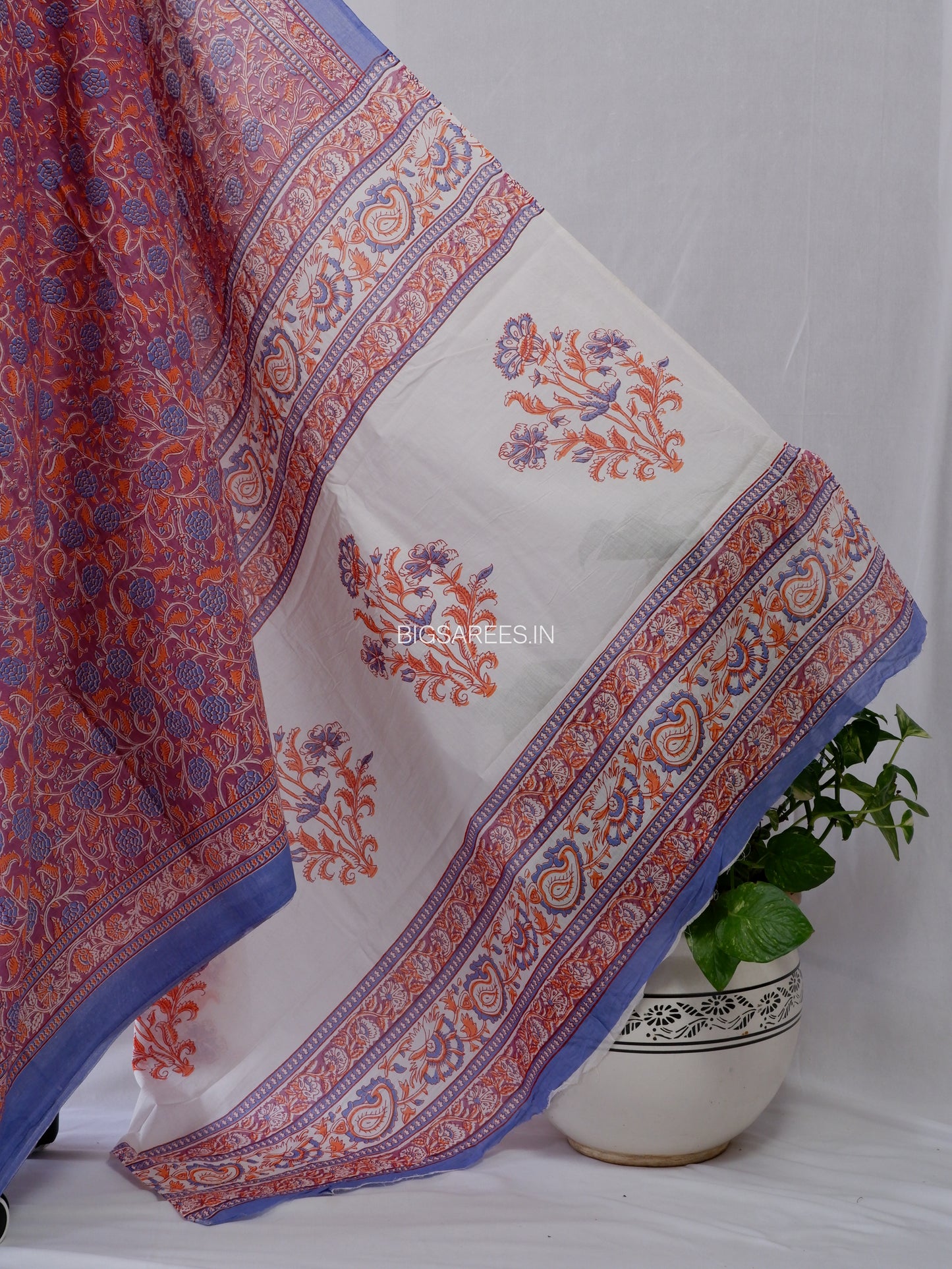 Hand Block Print Saree | Mal Mal Cotton | Rose Pink