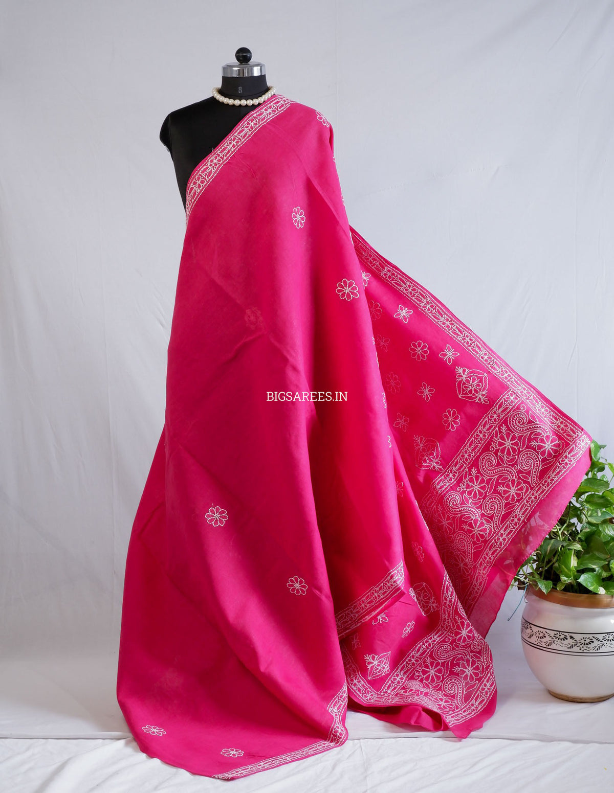 Chikankari Hand-Embroidered Saree | Heavy Work | Cotton | Onion Pink