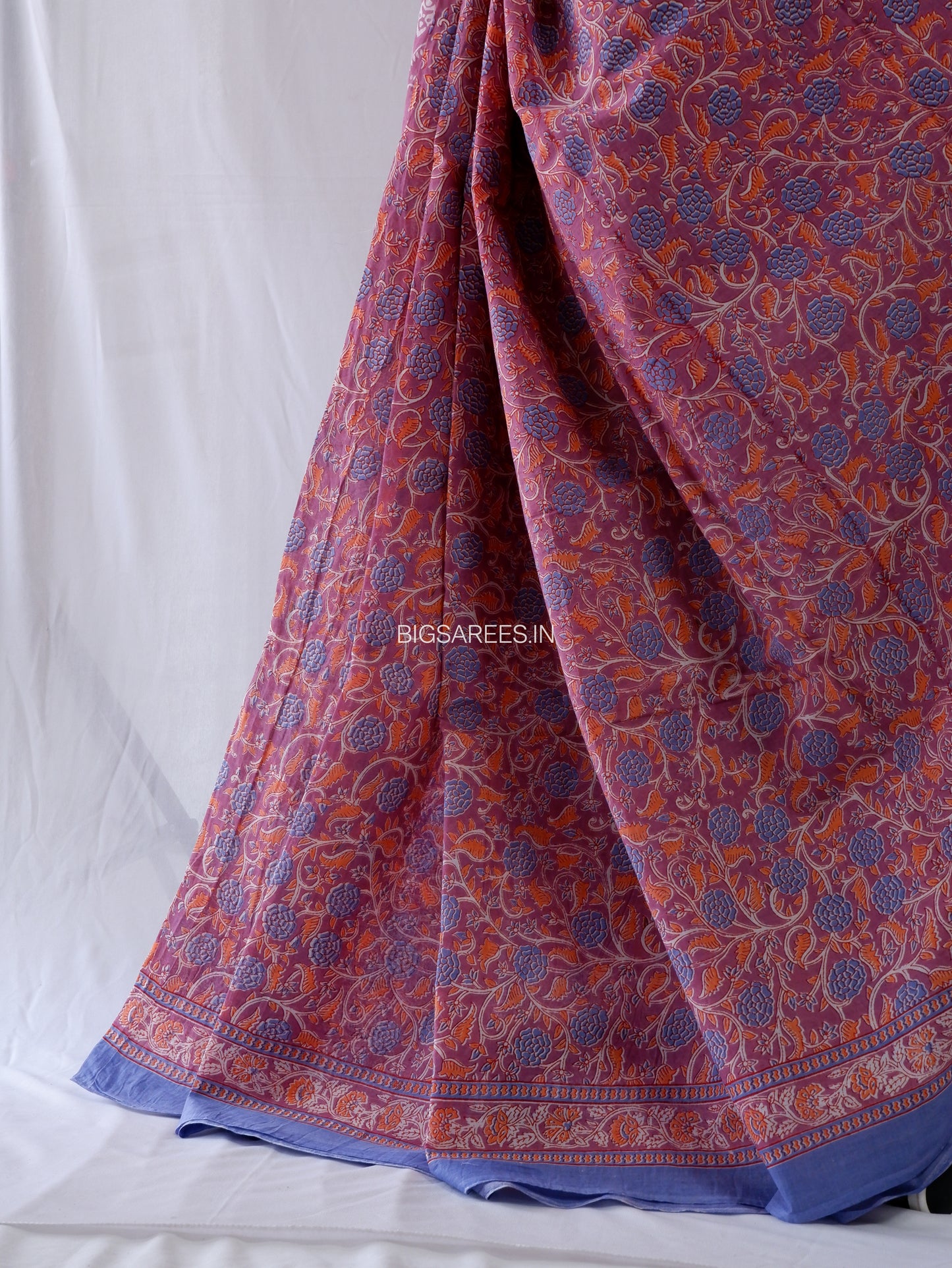 Hand Block Print Saree | Mal Mal Cotton | Rose Pink