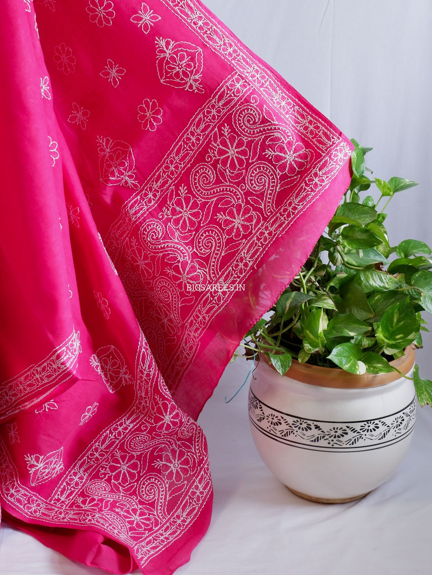 Chikankari Hand-Embroidered Saree | Heavy Work | Cotton | Onion Pink