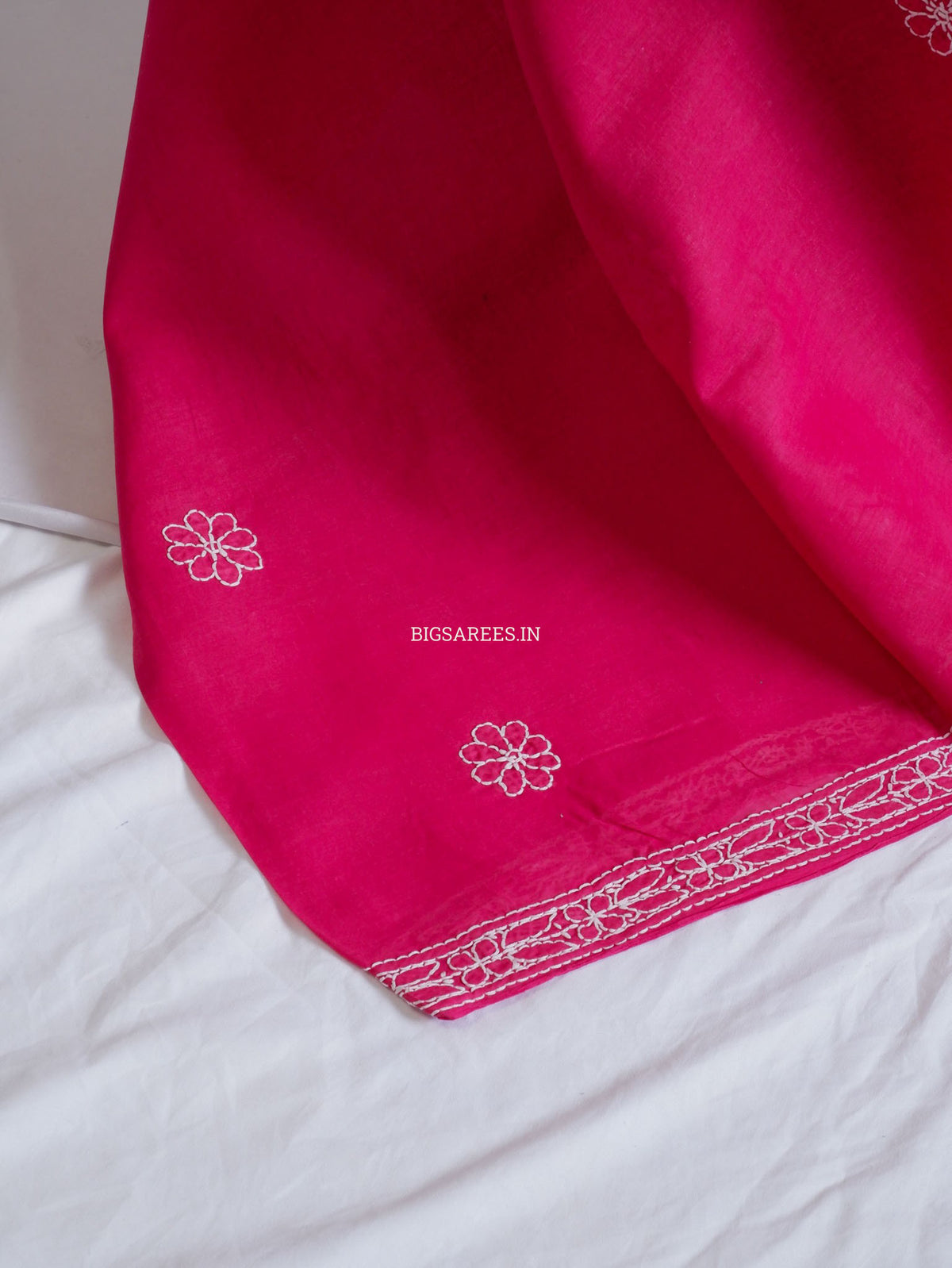 Chikankari Hand-Embroidered Saree | Heavy Work | Cotton | Onion Pink