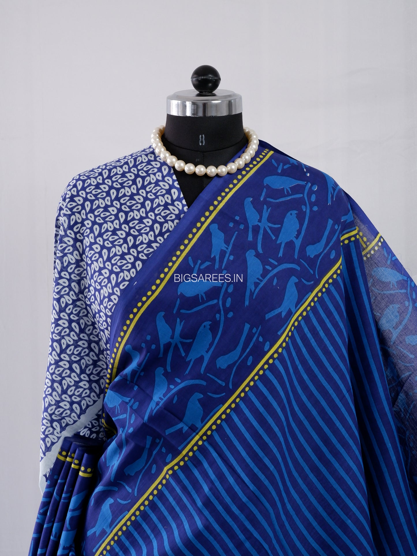 Hand Block Print Saree | Mal Mal Cotton | Indigo Blue