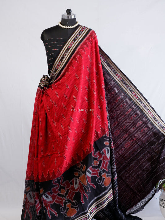 Sambalpuri Ikat Handwoven Saree | Cotton | Red