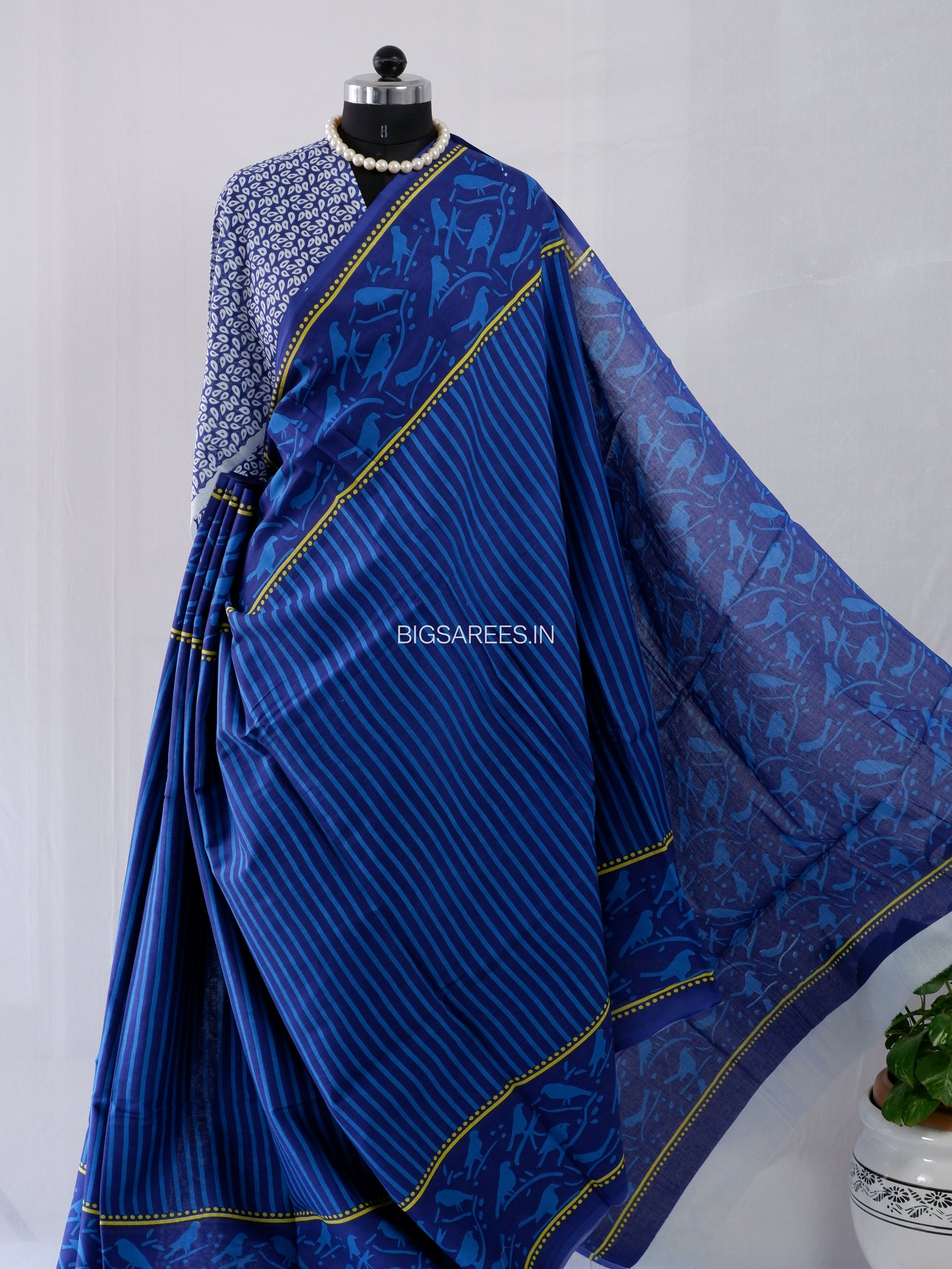 Hand Block Print Saree | Mal Mal Cotton | Indigo Blue