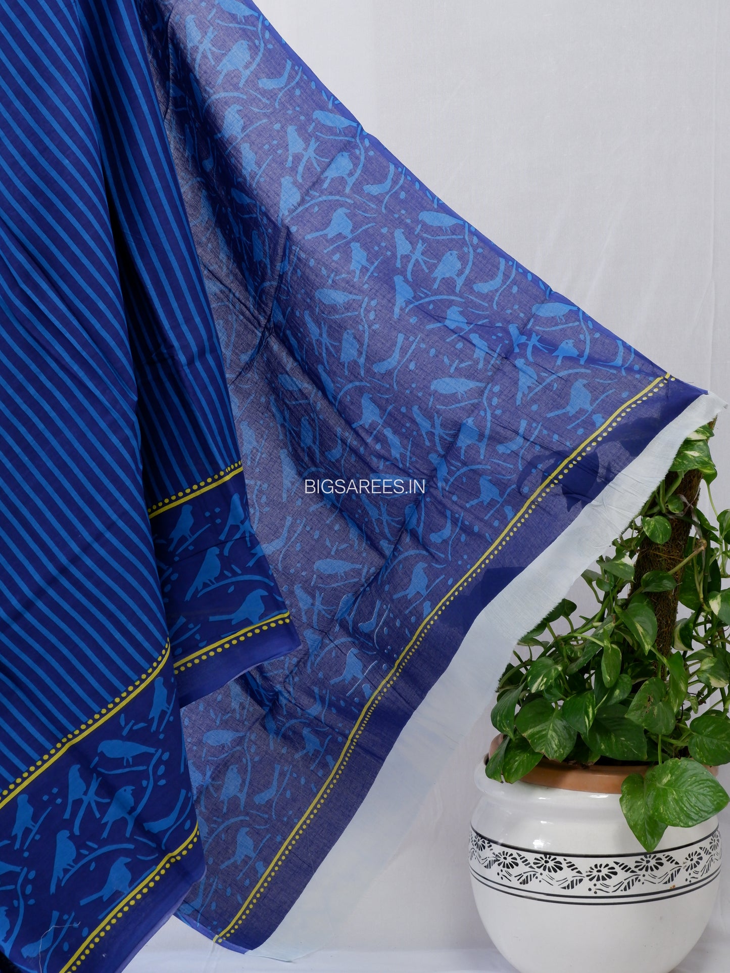 Hand Block Print Saree | Mal Mal Cotton | Indigo Blue