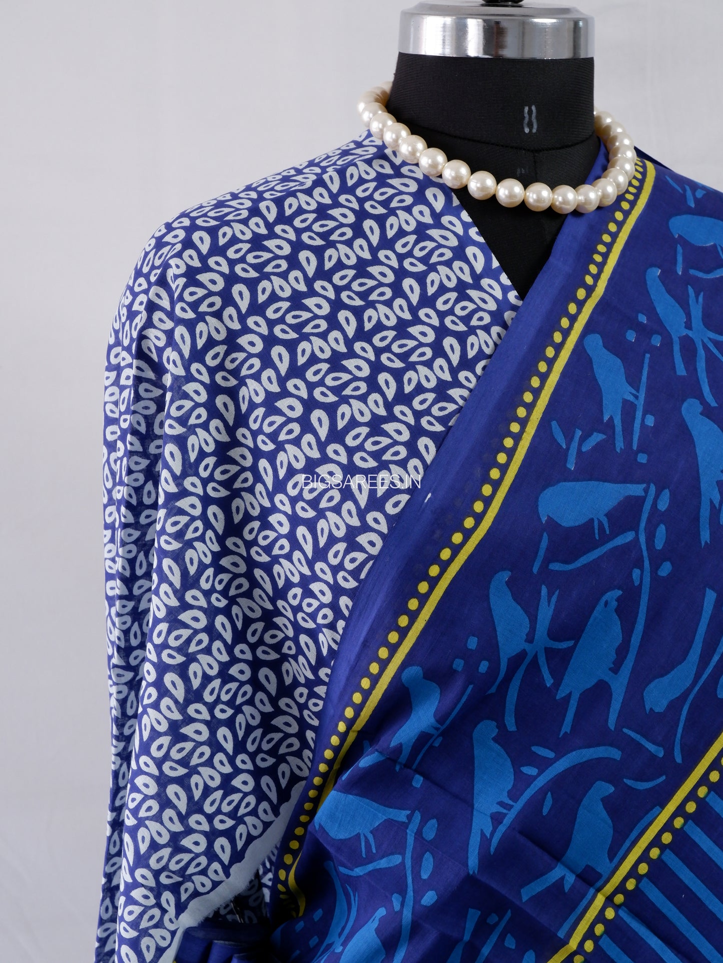 Hand Block Print Saree | Mal Mal Cotton | Indigo Blue