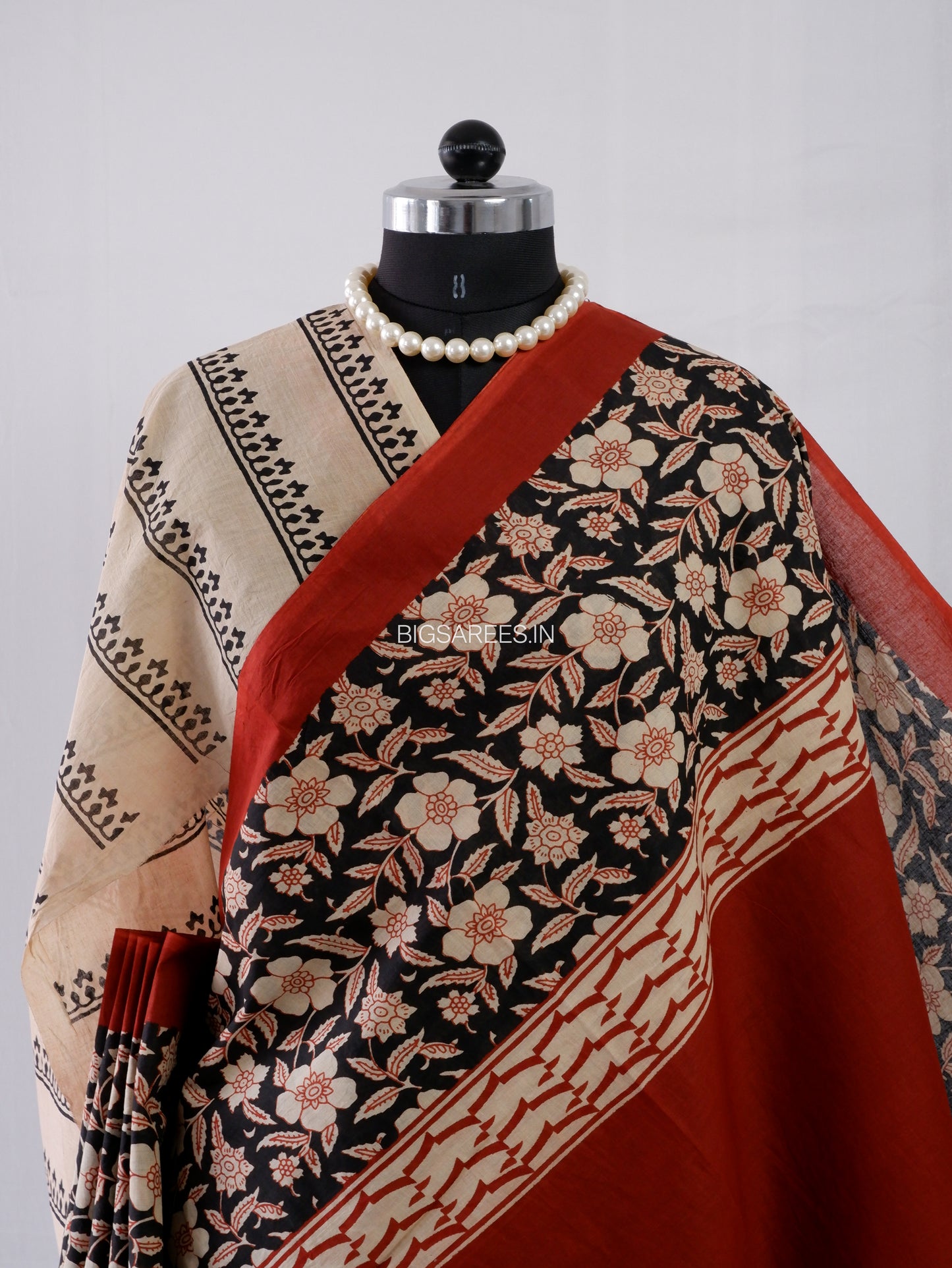Hand Block Print Saree | Mal Mal Cotton | Deep Red