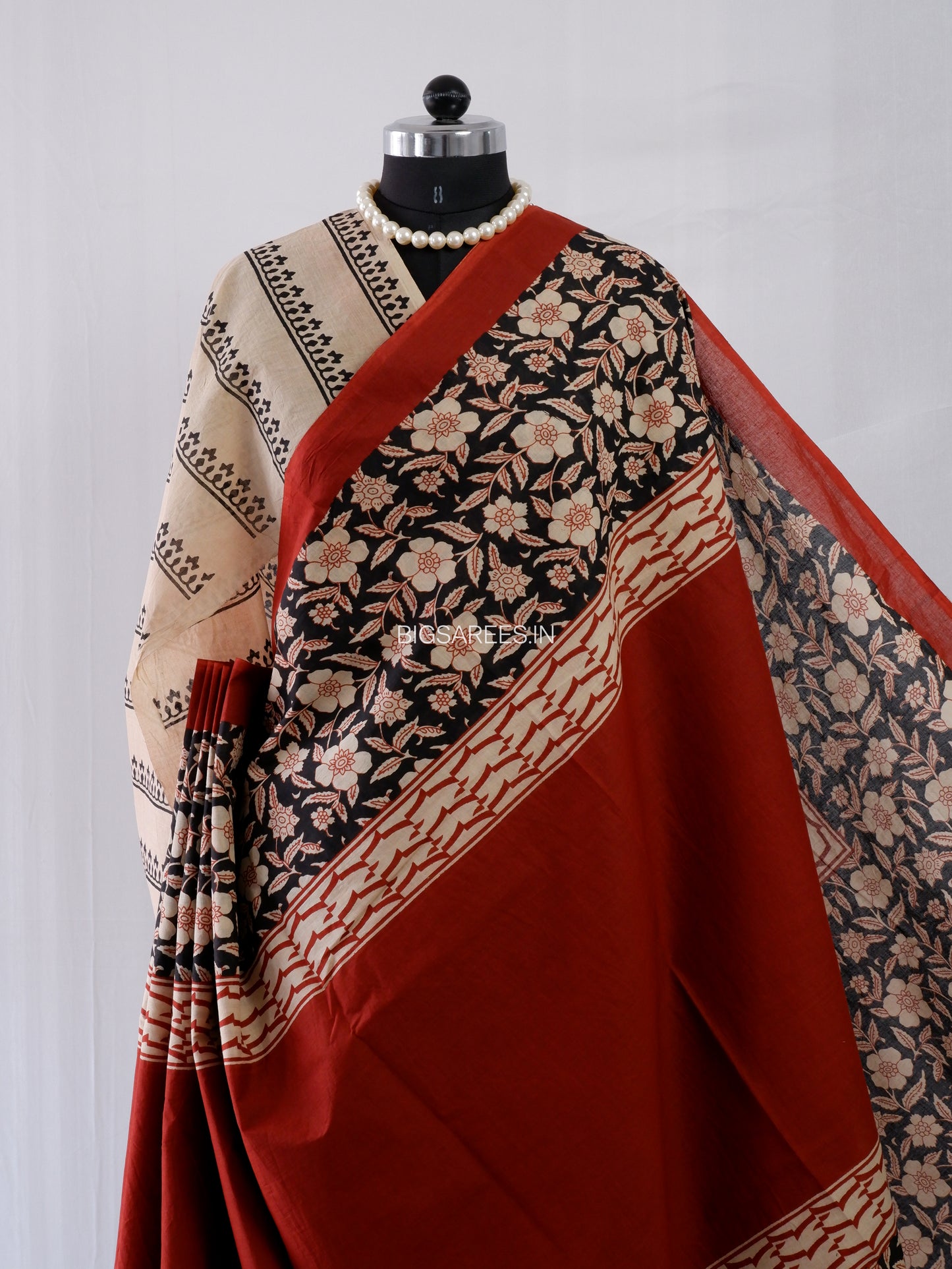Hand Block Print Saree | Mal Mal Cotton | Deep Red