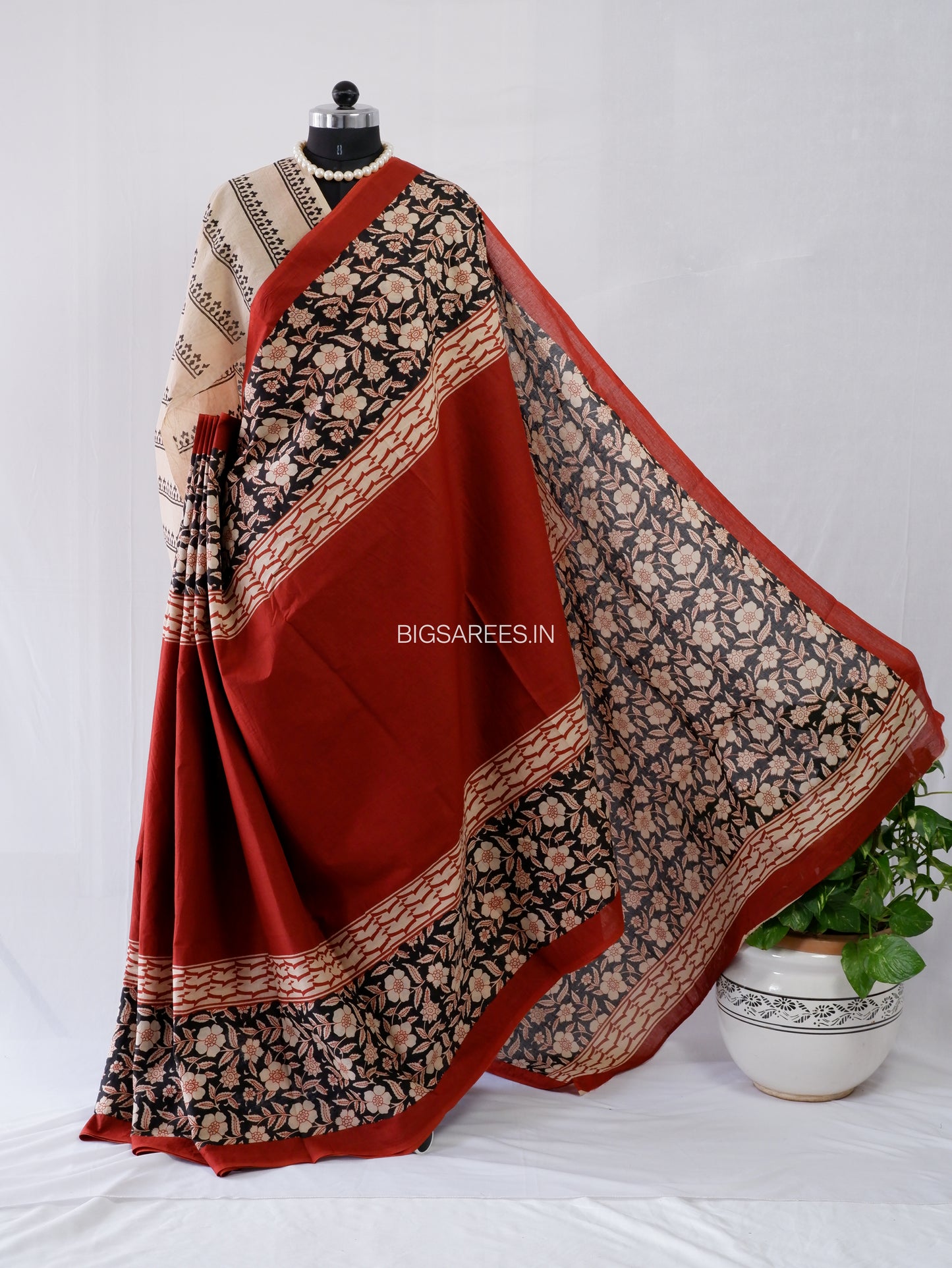 Hand Block Print Saree | Mal Mal Cotton | Deep Red