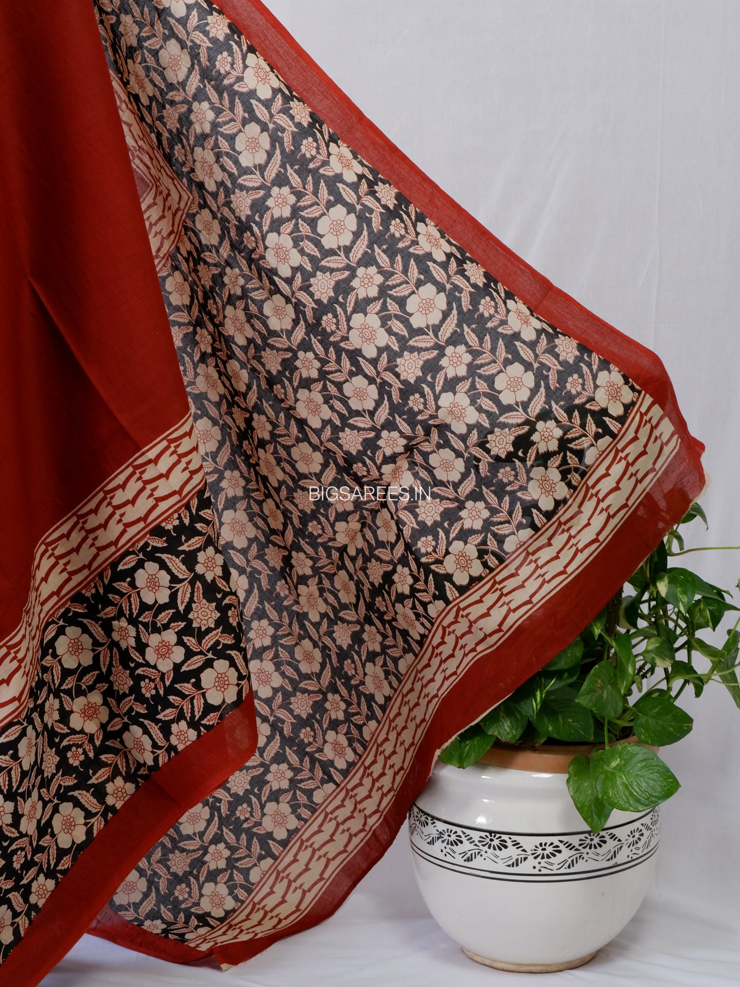 Hand Block Print Saree | Mal Mal Cotton | Deep Red