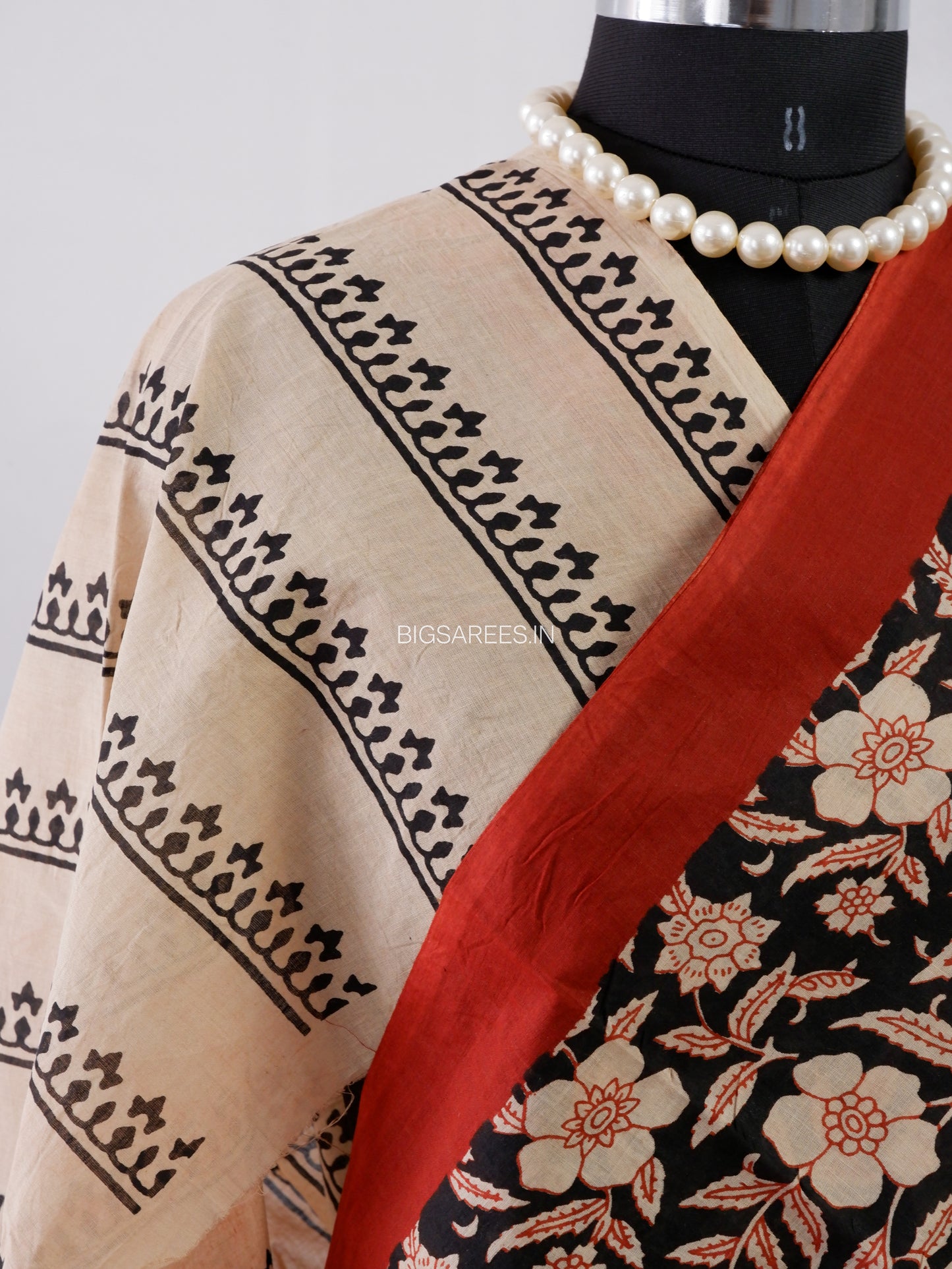 Hand Block Print Saree | Mal Mal Cotton | Deep Red