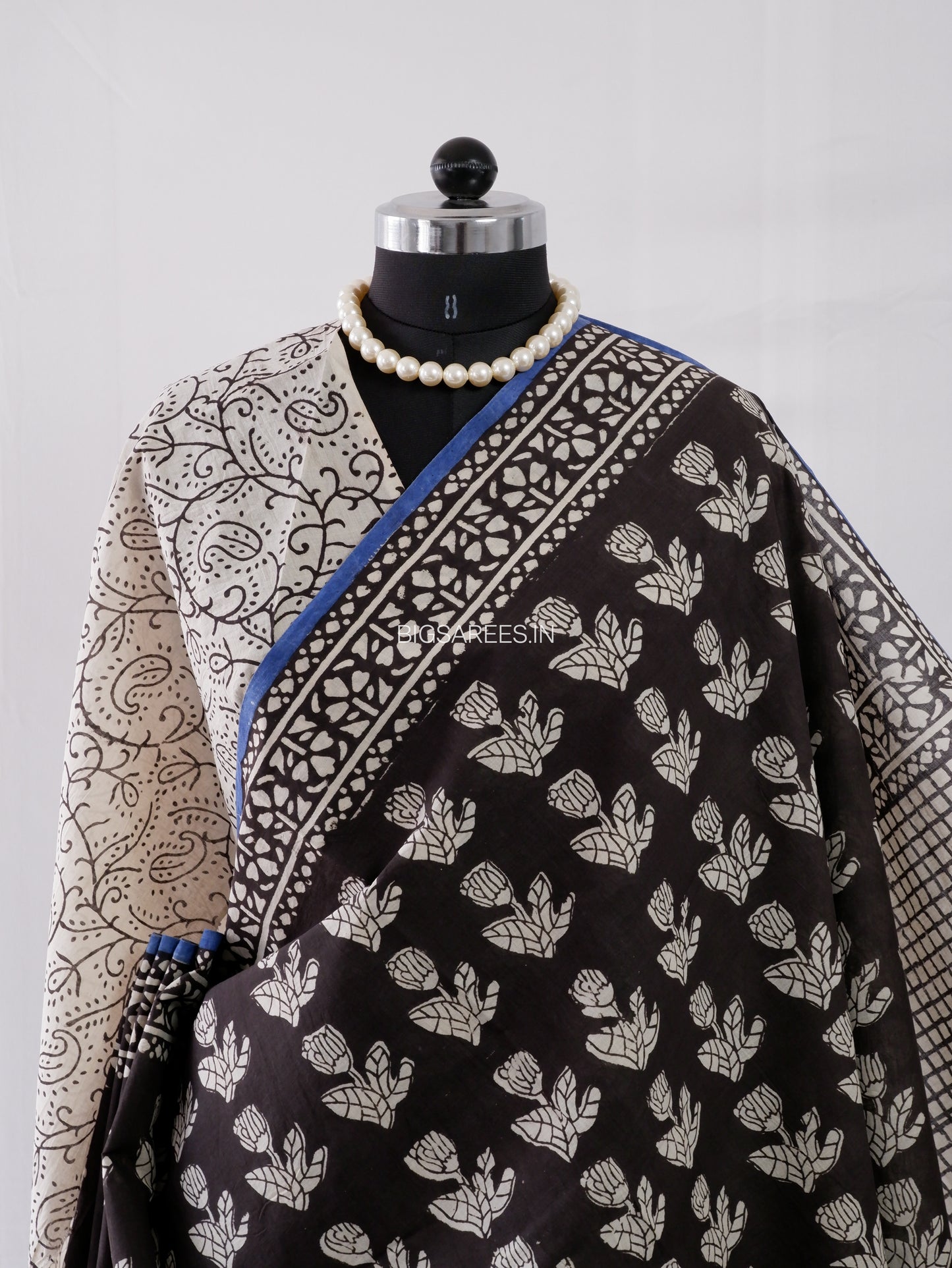 Hand Block Print Saree | Mal Mal Cotton | Black