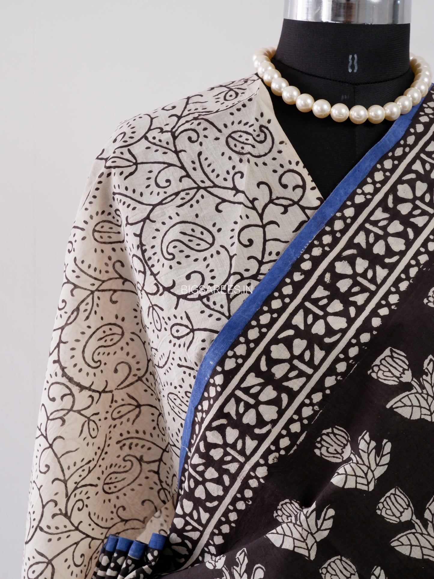 Hand Block Print Saree | Mal Mal Cotton | Black