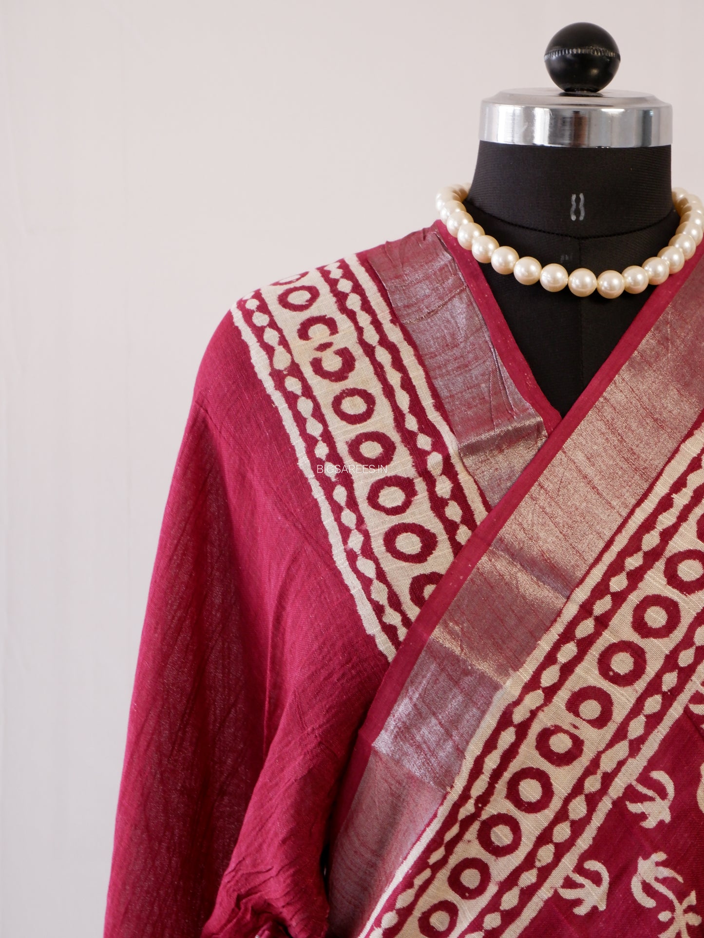 Hand Block Print Saree | Cotton Linen | Maroon