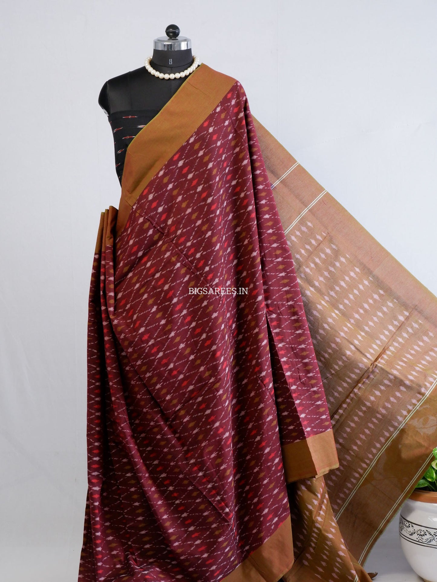 Pochampally Ikat Saree | Mercerised Cotton | Maroon