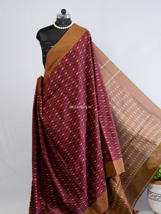 Pochampally Ikat Saree | Mercerised Cotton | Maroon