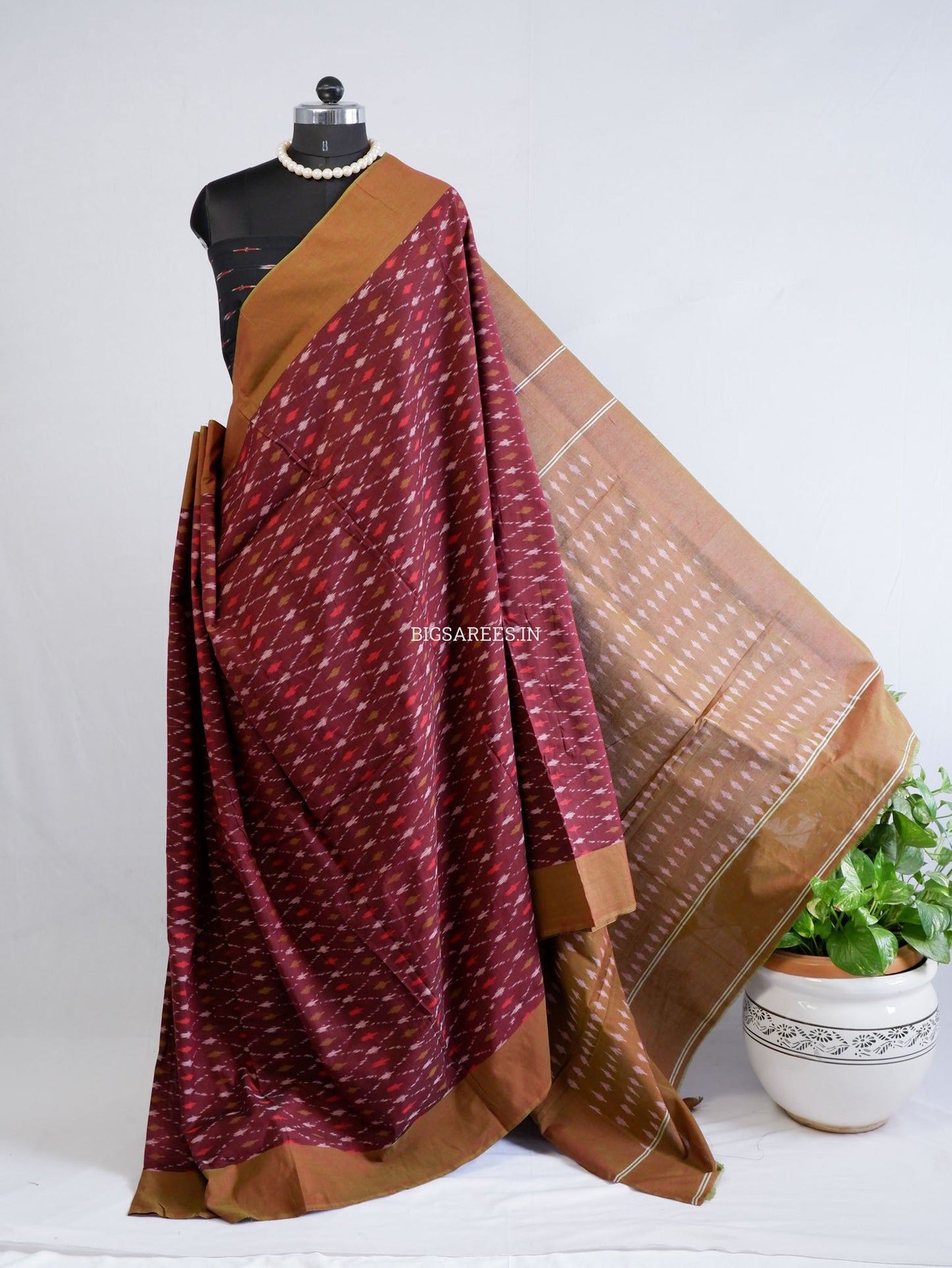 Pochampally Ikat Saree | Mercerised Cotton | Maroon