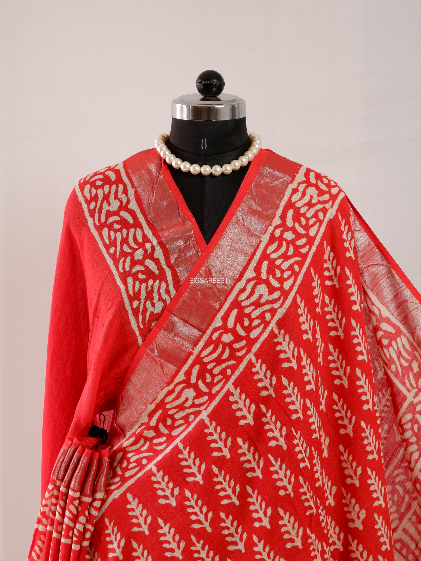 Hand Block Print Saree | Cotton Linen | Red-Orange