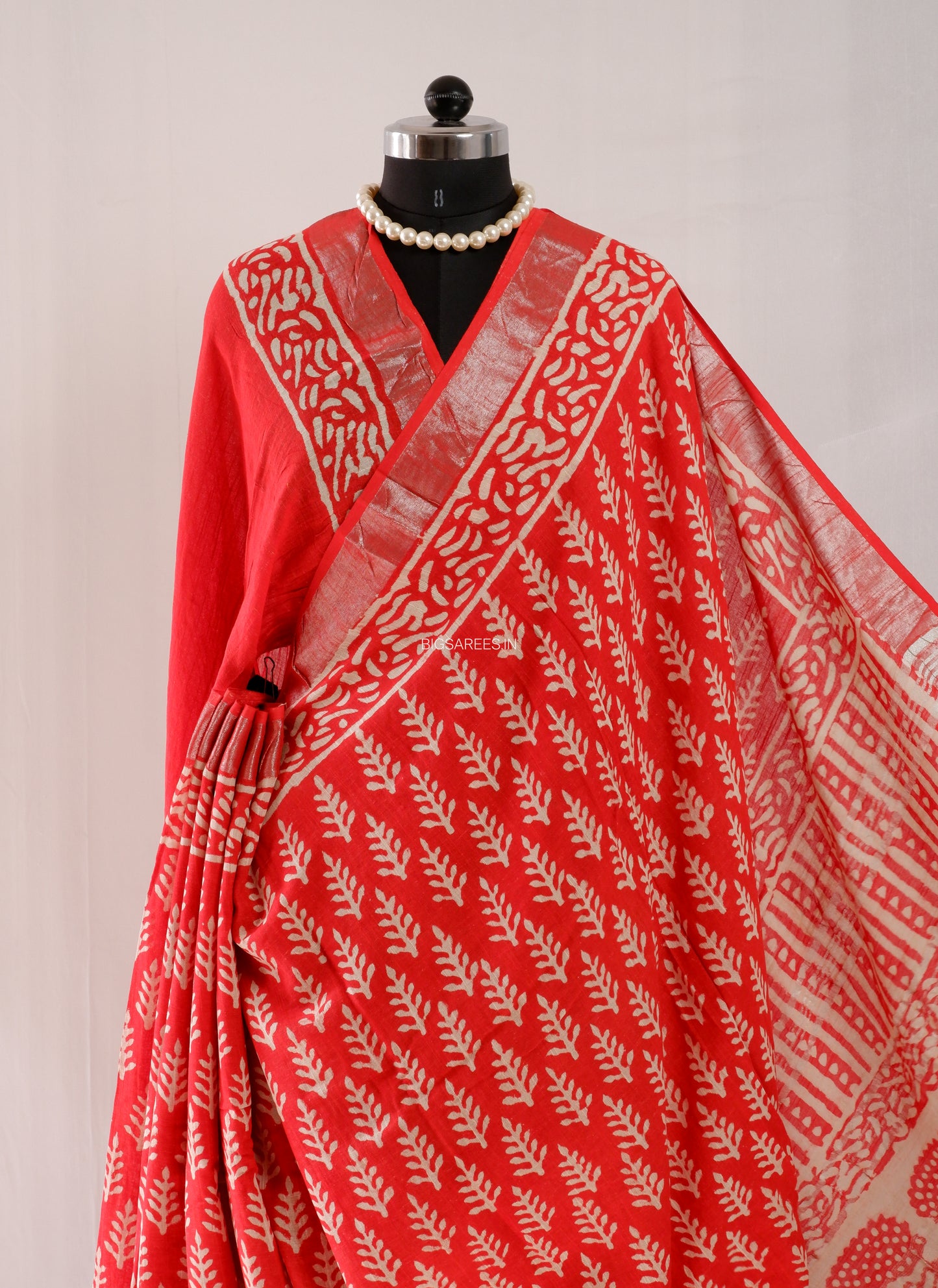 Hand Block Print Saree | Cotton Linen | Red-Orange