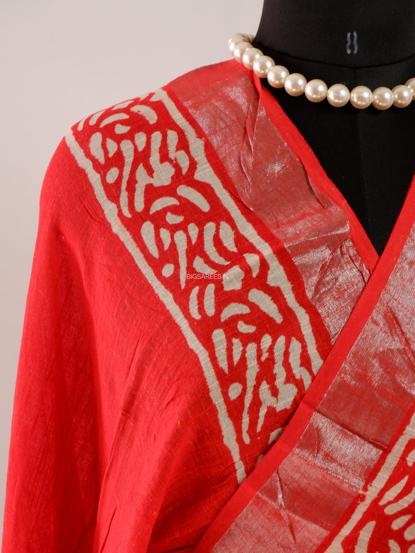Hand Block Print Saree | Cotton Linen | Red-Orange