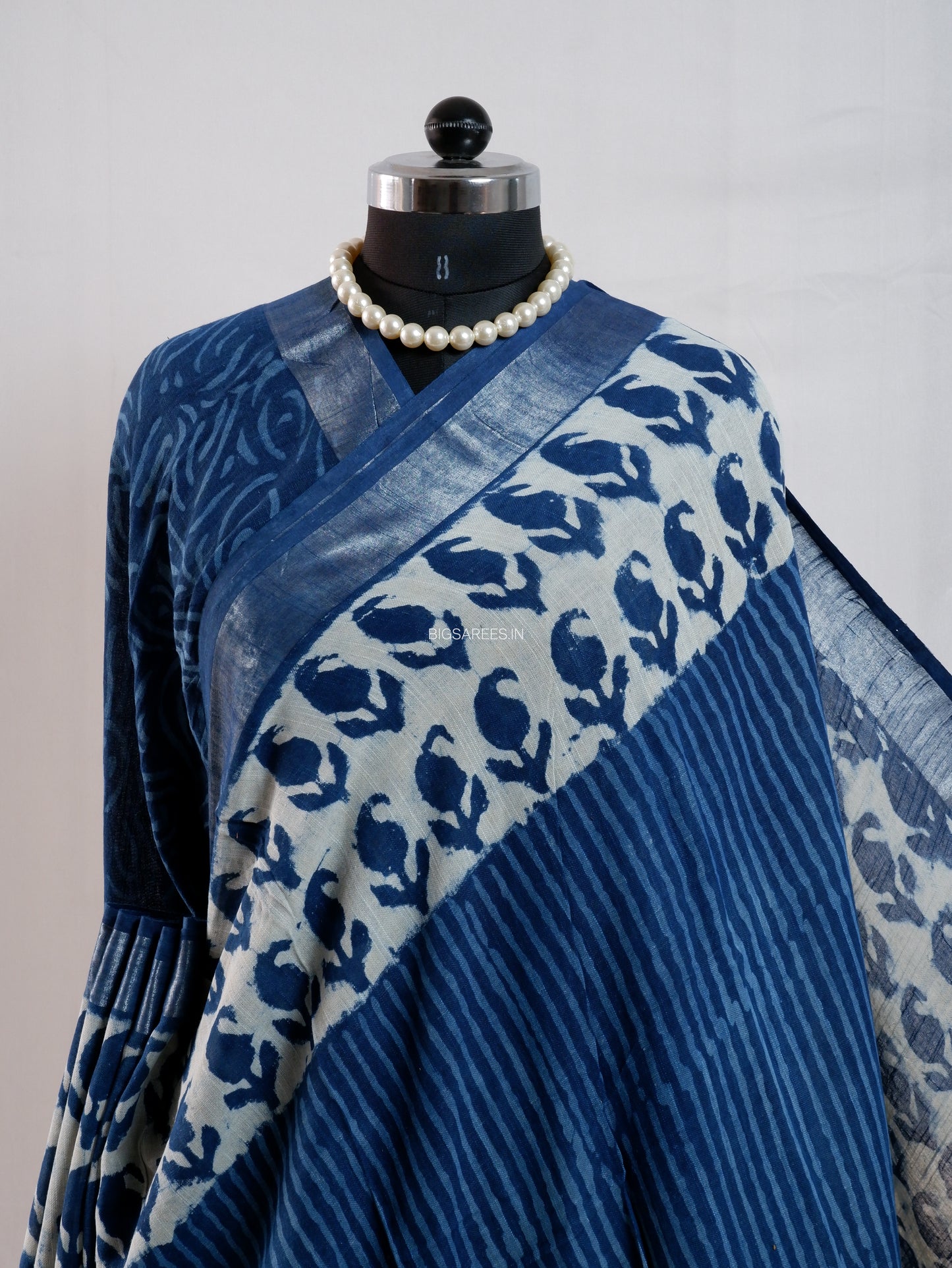 Hand Block Print Saree | Cotton Linen | Indigo Blue
