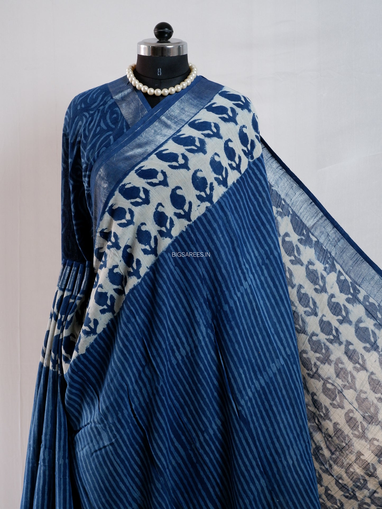 Hand Block Print Saree | Cotton Linen | Indigo Blue