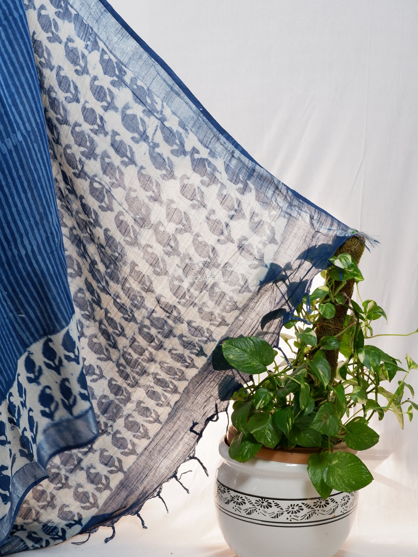 Hand Block Print Saree | Cotton Linen | Indigo Blue