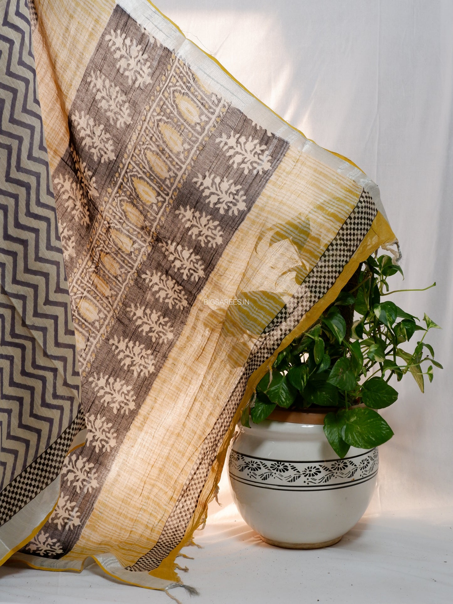 Hand Block Print Saree | Cotton Linen | Soft Beige