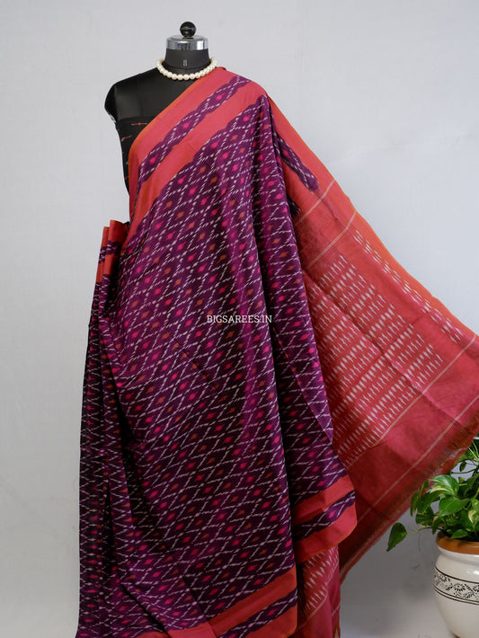 Pochampally Ikat Saree | Mercerised Cotton | Grape