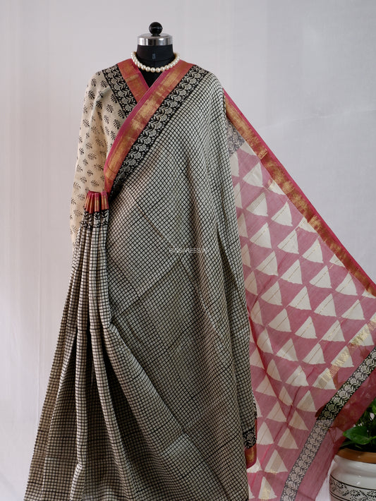 Hand Block Print Saree | Maheshwari Silk |