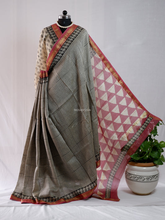 Hand Block Print Saree | Maheshwari Silk |